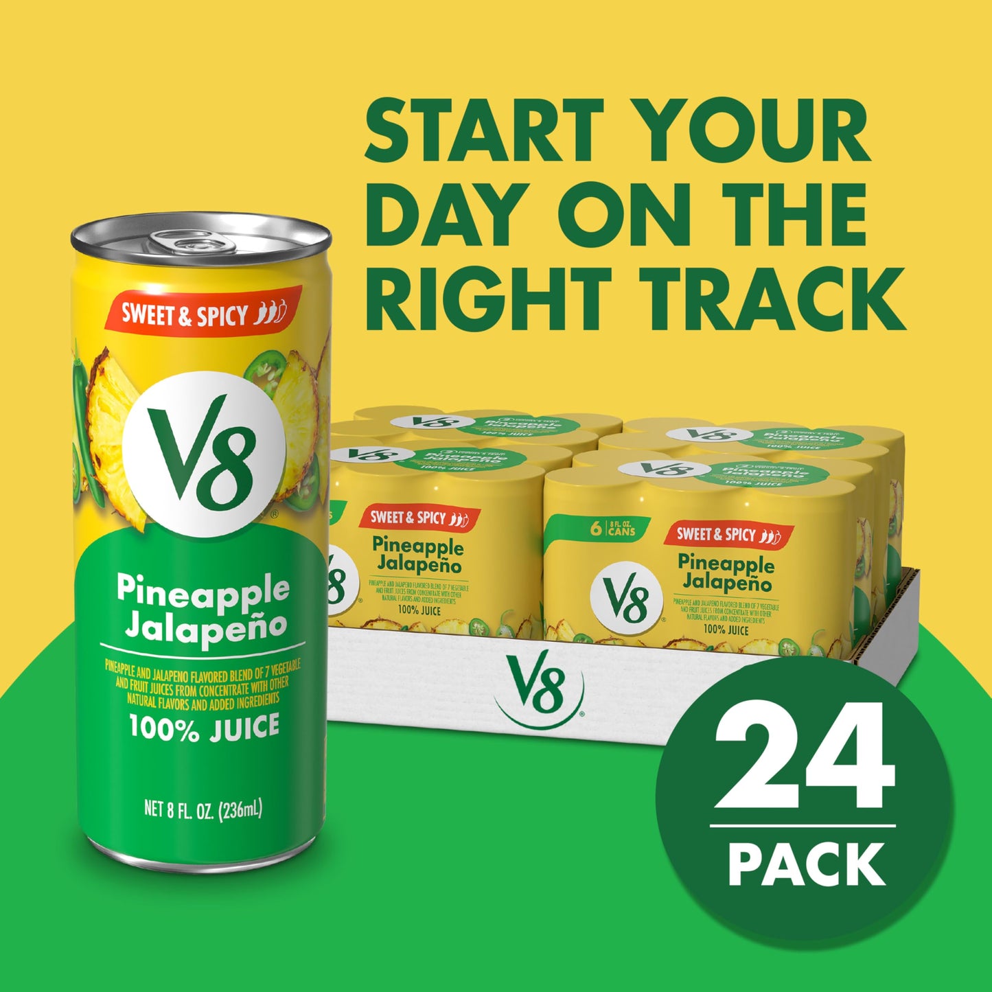 V8 Pineapple Jalapeno 100% Fruit and Vegetable Juice, 8 fl oz Can (24 Pack)