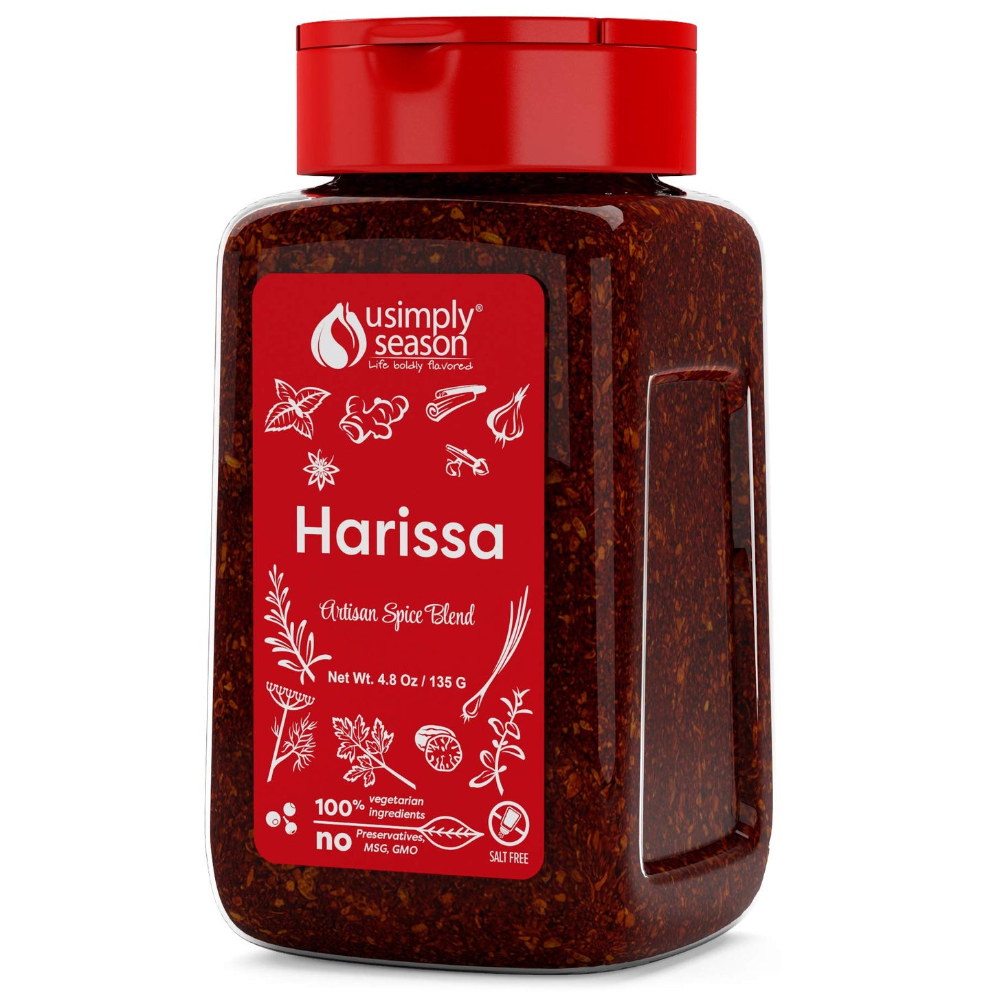 USimplySeason Harissa Spice (4.8 oz) - Vibrant Moroccan Seasoning for Heat and Depth, Perfect for Meats, Soups, and Sauces - No