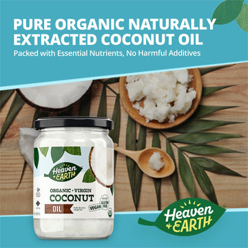 Heaven & Earth Organic Unrefined Virgin Coconut Oil, 16oz Glass Jar, Cold Pressed for Cooking, Hair & Skin, Kosher