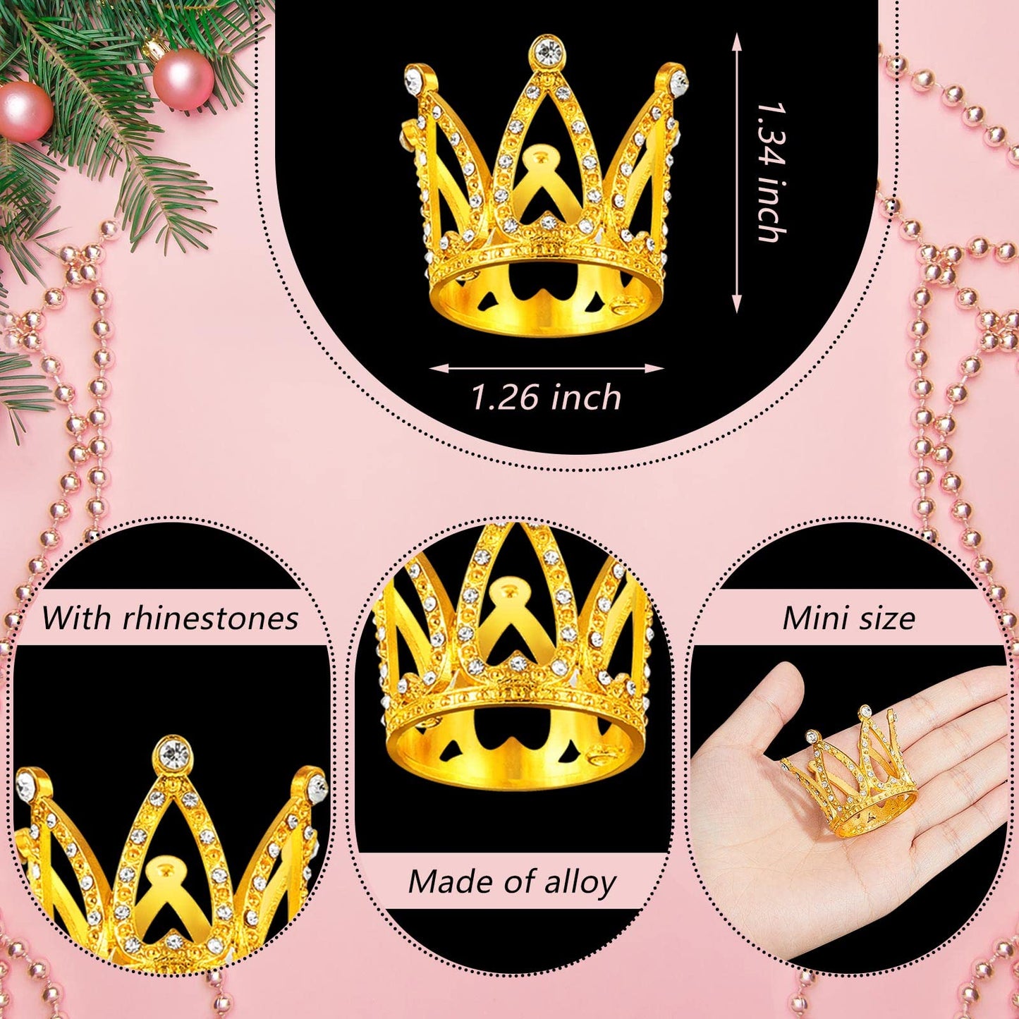 Fabbay 15 Pieces Crown Cake Topper Set, Mini Pearl Tiara for Birthday, Bridal, Royal Party Decorations, Gem Style