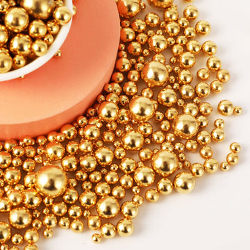 Kasvan Gold Pearl Sugar Sprinkles - Edible Candy Pearls 130G/4.58 Oz, Mix Size Cake Candy, Decorate Cakes, Cookies, Ice Cream (B