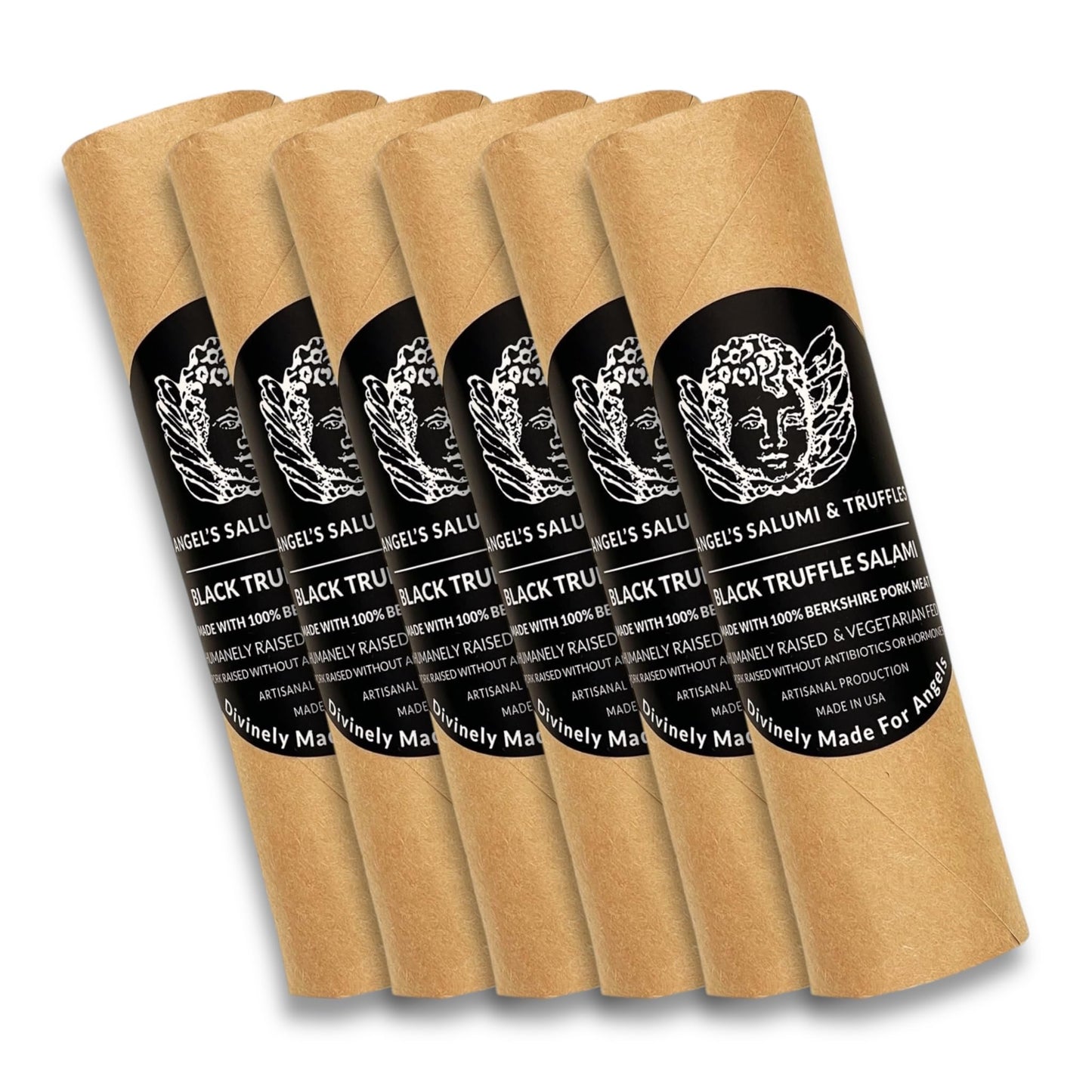 ANGELS SALUMI Black Truffle Salami – Gourmet Charcuterie – 6.5 oz (Pack of 6) – Humanely Raised Pork, Antibiotic & Hormone-Free