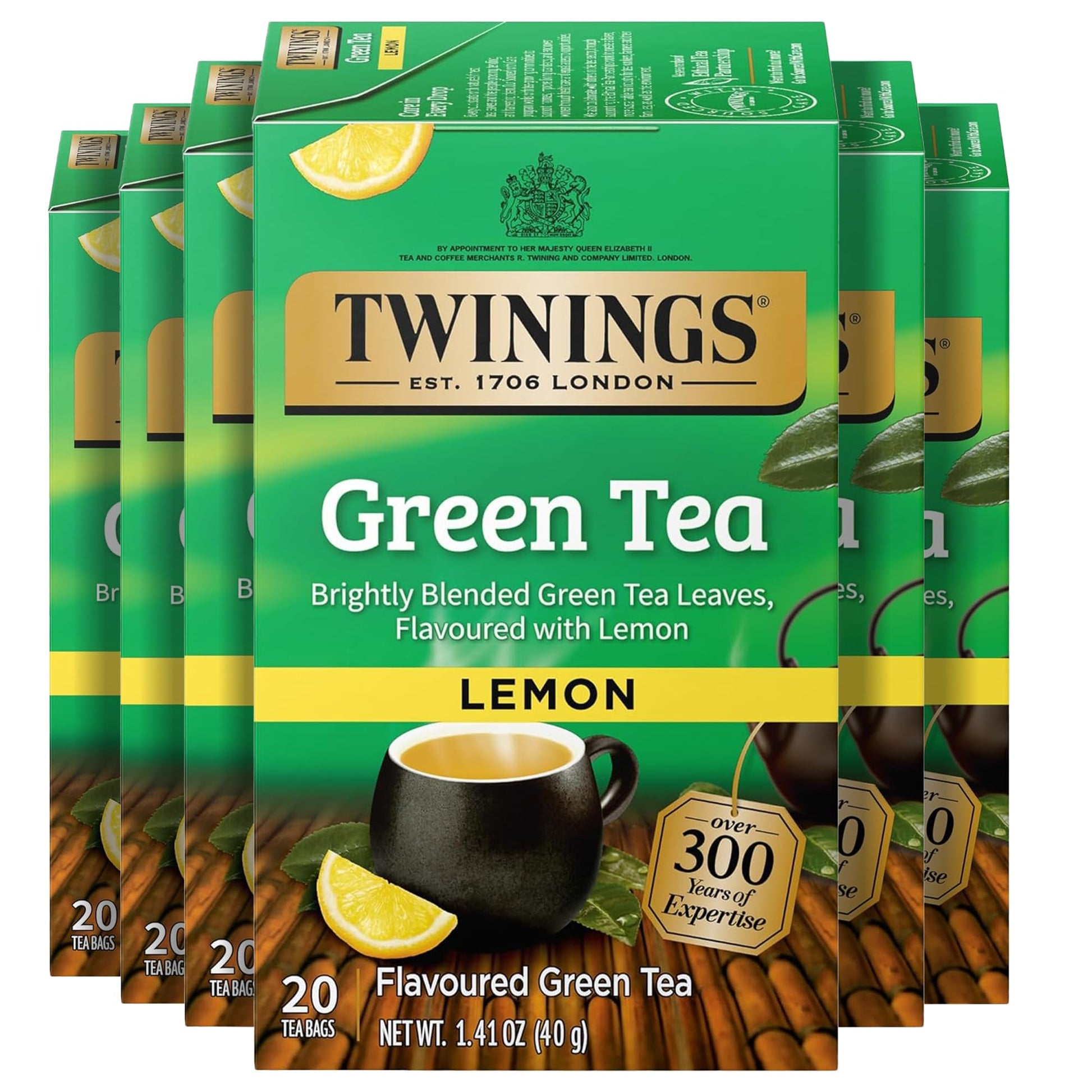 Twinings Green Tea with Lemon Individually Wrapped Bags, 20 Count (Pack of 6), Zesty Citrus Aroma & Flavour, Caffeinated, Enjoy 