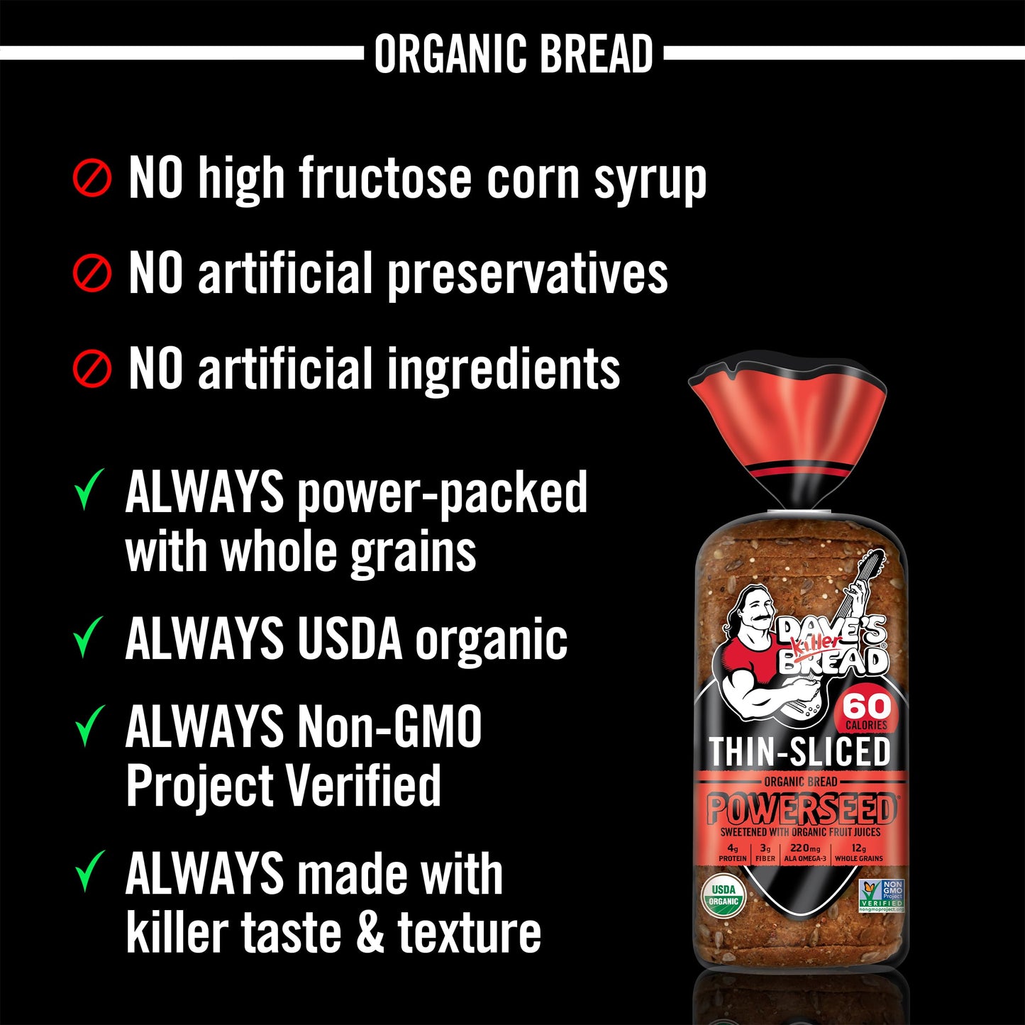 Daves Killer Bread Powerseed Thin-Sliced, Seeded Organic Bread, 20.5 oz Loaf