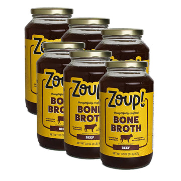 Beef Bone Broth By Zoup! Keto-Friendly, Gluten Free, Fat Free, Non-Gmo Clear Bone Broth - Great For Stock, Bouillon, Soup Base Or In Gravy - 6-Pack (32 Oz)