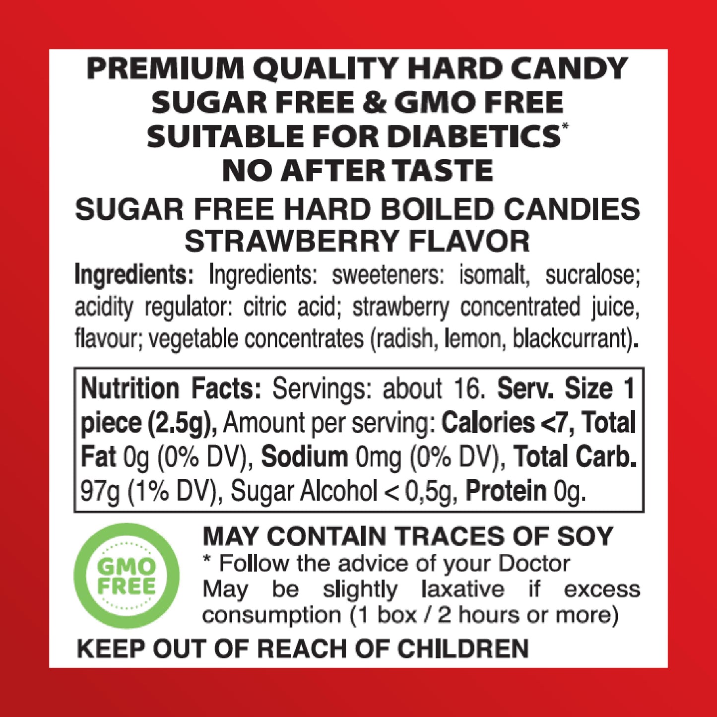 Swiss Imports Sugar Free Bonbons Hard Candy Drops Bocca Box, Strawberry, 200 Individually Wrapped Pieces, 500G/17.6Oz