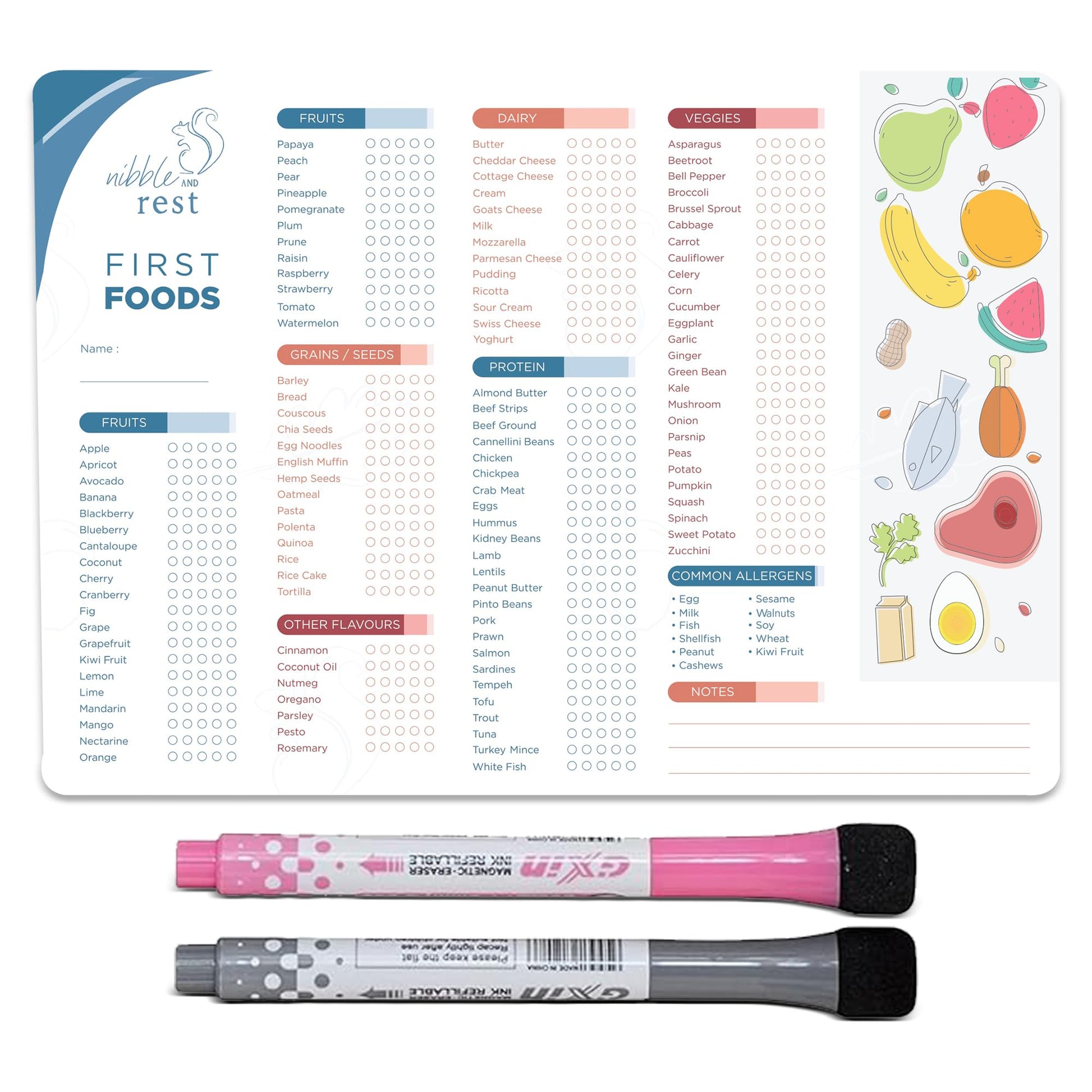 Nibble And Rest Baby'S First Foods Tracker Fridge Magnet, Dry Erase Activity Poster, Daily Food Log, 101 Before One, Baby Food C