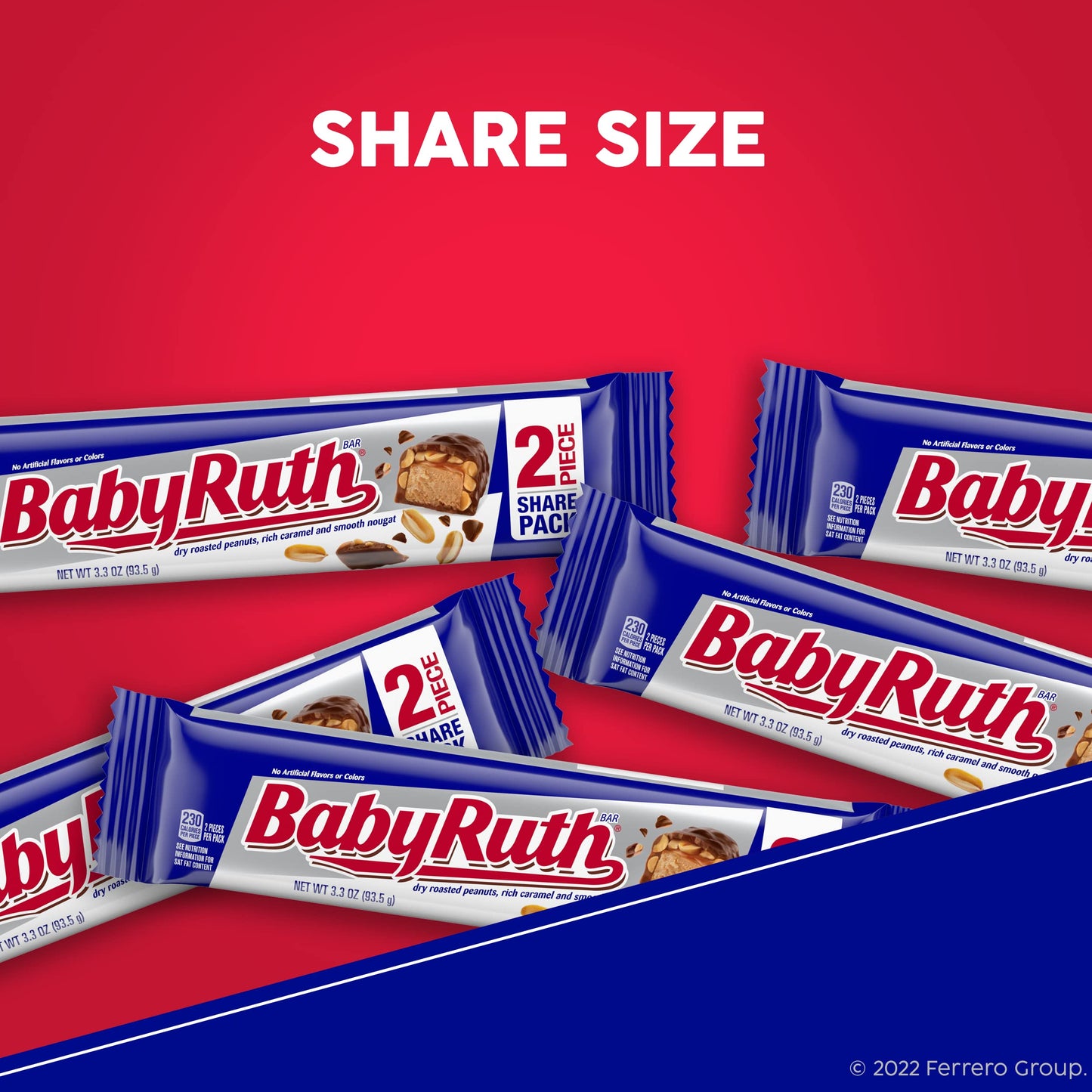 Baby Ruth, Chocolatey, Peanut, Caramel, Nougat, Share Size Individually Wrapped Candy Bars, 3.3 Oz Each, Bulk 18 Pack