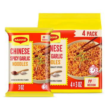 Maggi Chinese Spicy Garlic Noodles  Instant Ramen Noodles  3 Min  Vegetarian  Halal  Kosher  4-Pack