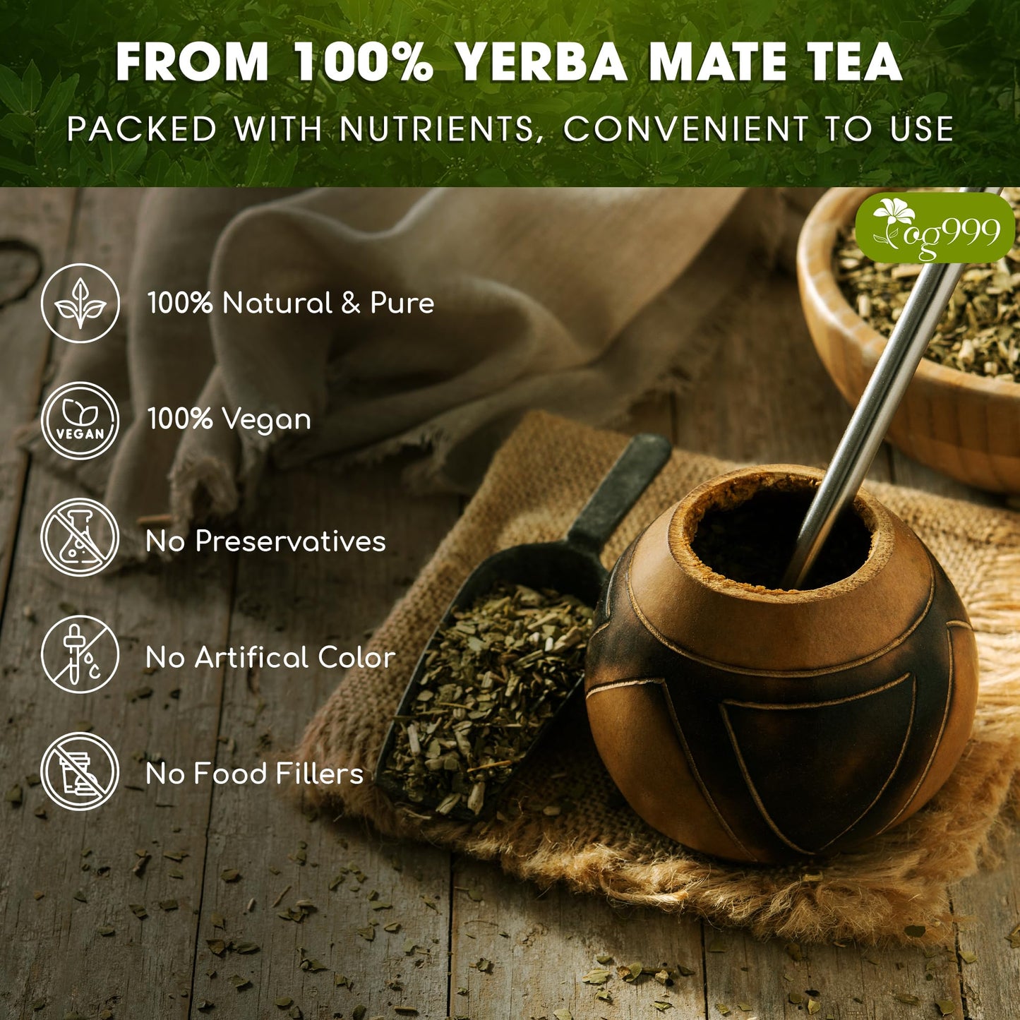 TOG999 Premium Yerba Mate Tea, Hi-Caffeine, 18 oz, Fresh, Antioxidant-Rich, No Dust, Freshly Cultivated from Argentina