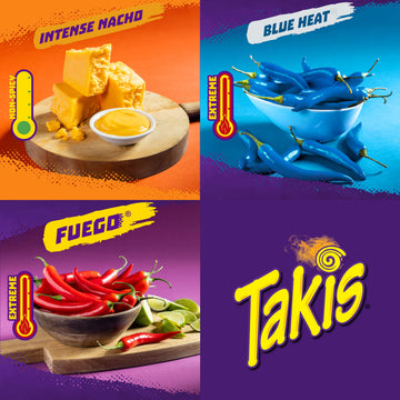 Takis 40 Pc / 1 Oz Hero Variety Pack, Assorted Flavored Mixed Rolled Tortilla Chips - (20) Fuego 1 Oz, (10) Blue Heat 1 Oz, (10)