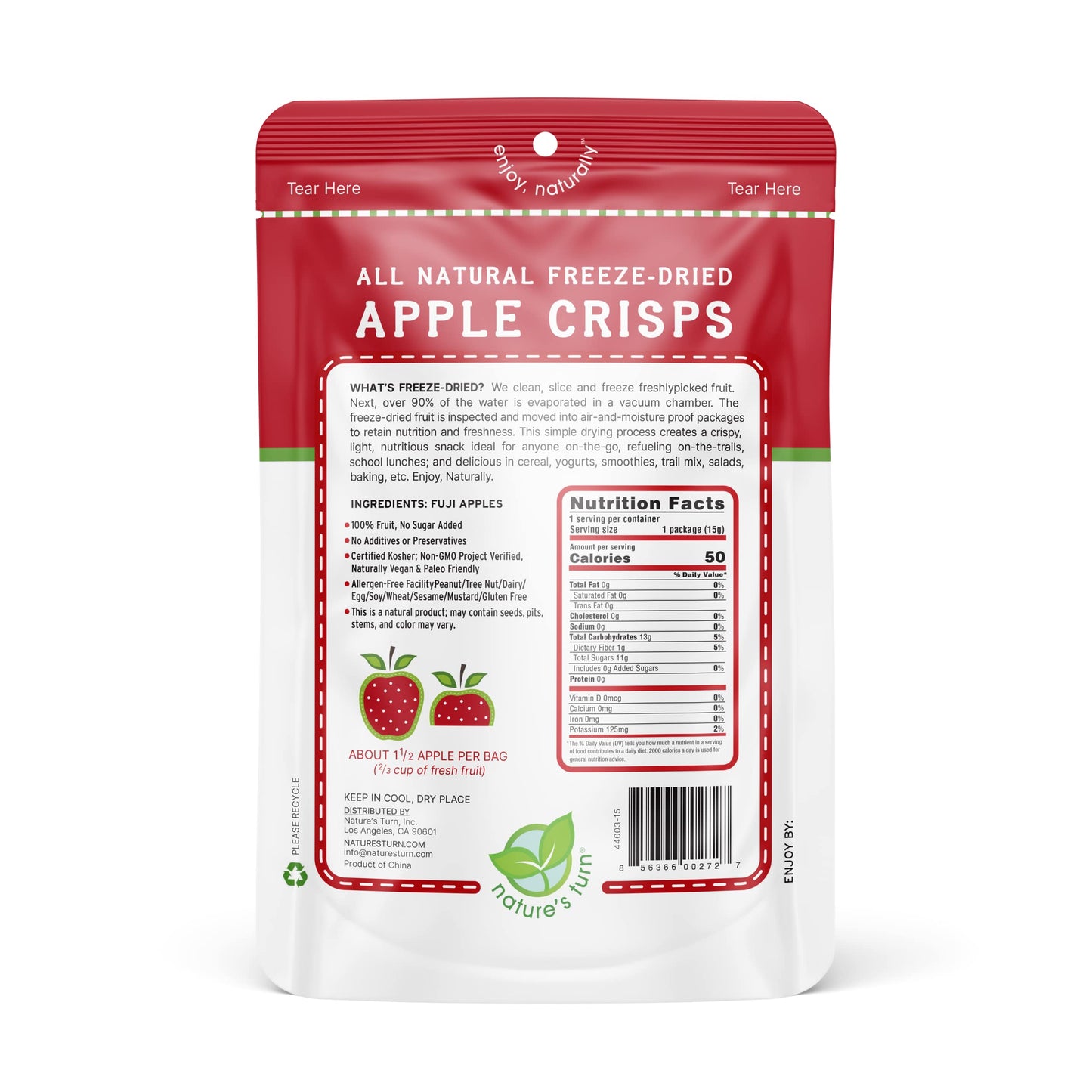Natures Turn Freeze-Dried Apple Crisps - Healthy, Gluten-Free, Crispy & Delicious, Plant-Based Snack, Ideal for Cereal, Smoothie