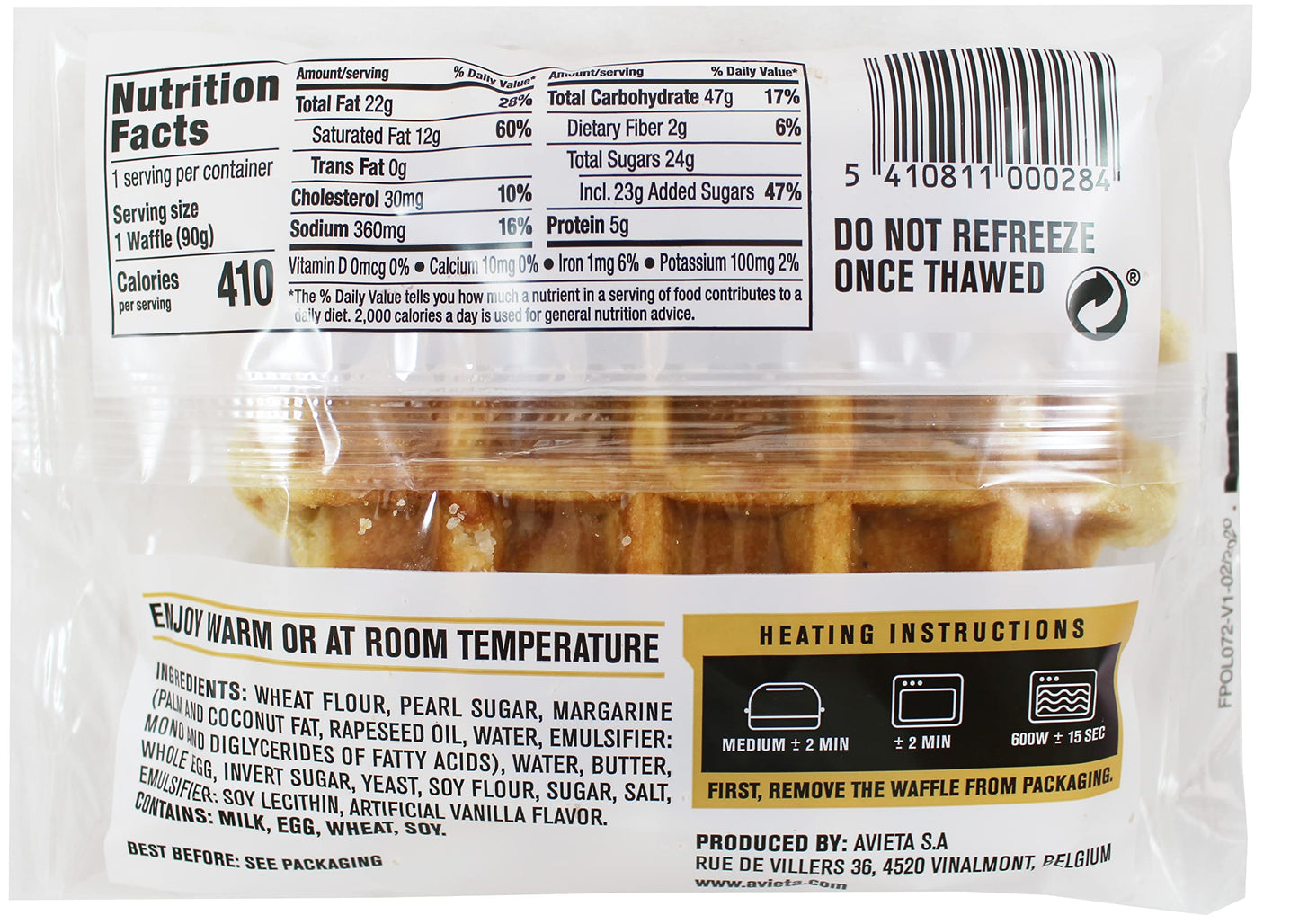 Avieta Belgian Pearl Sugar Waffles, 12 Individually Packed 3.17 Ounce