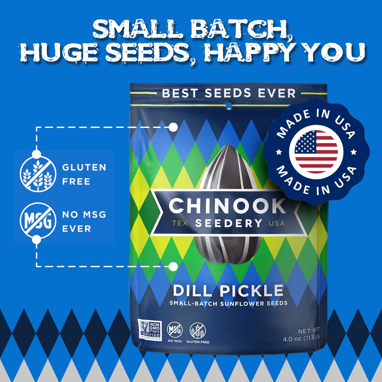 Chinook Seedery Roasted Jumbo Sunflower Seeds - Keto Snacks, Gluten-Free, Non-GMO, Dill Pickle Flavor 4 oz (12-Pack)