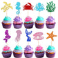 30 Pcs Mermaid Cupcake Toppers Glitter Starfish Coral Mermaid Tail Cupcake Picks Octopus Seahorse Jellyfish Cake Decorations For