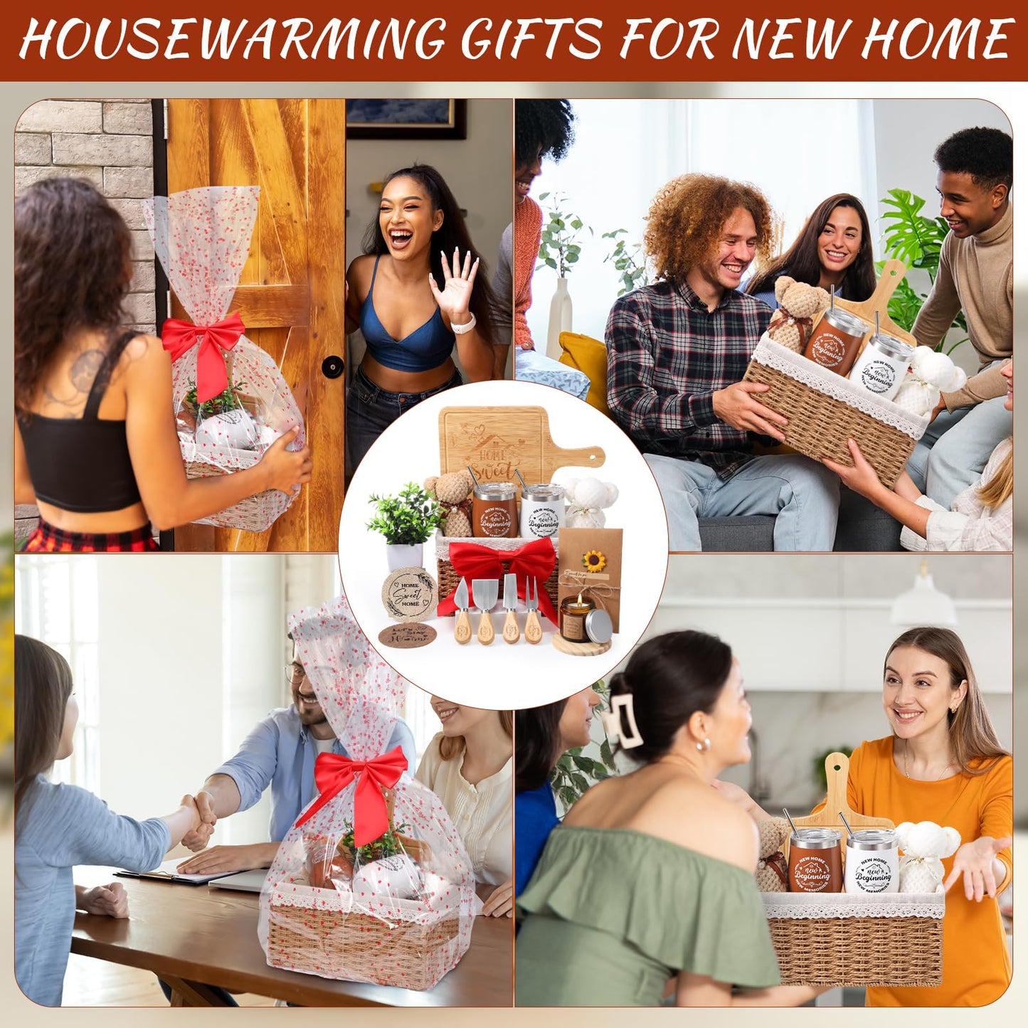 Rimcereal House Warming Gifts Basket 21 Pieces Housewarming Gift For New Apartment Closing Gifts For Buyers Couples Women Men New Homeowners Gift Ideas Set(Home,Camel)