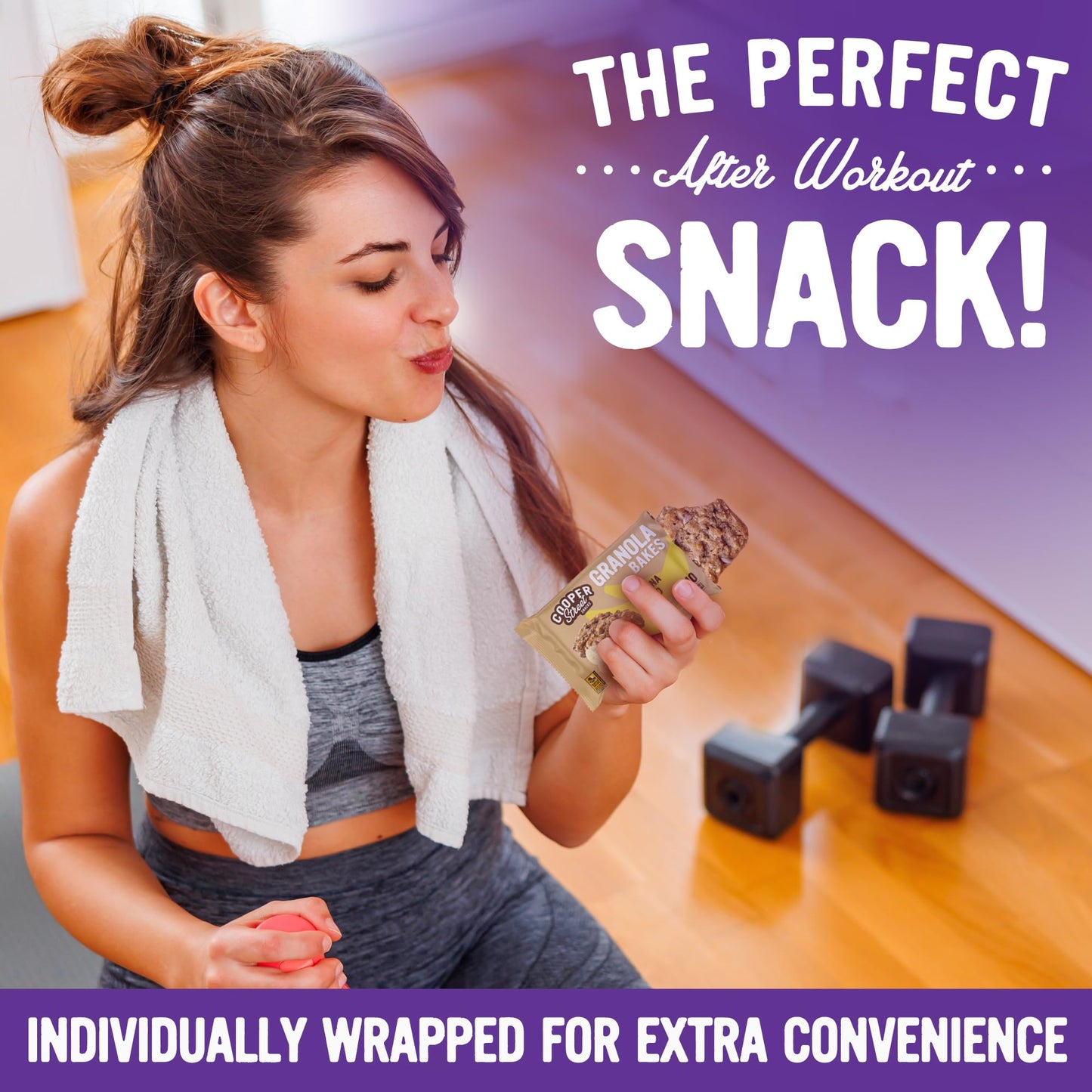 Cooper Street Banana Bread Granola Bakes (12 pack) - Individually Wrapped Soft and Chewy Breakfast Granola Bars - Nut, Dairy & S