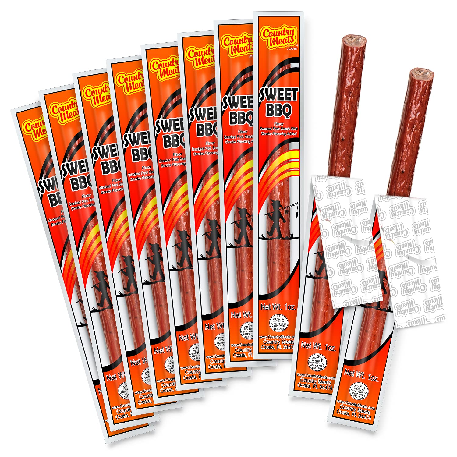 Country Meats, Meat Sticks, 0 Trans Fat, Usda Certified, Good Source Of Protein, Carb Conscious Snack (10 Meat Sticks, Sweet Bbq