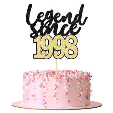 Gyufise 1Pcs Legend Since 1998 Cake Topper Glitter Twenty Five Happy 25Th Birthday Cake Pick Cheers To 25 Years Cake Decoration