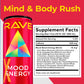 X Mood Energy RAVE Mood Energy Drink with Functional Mushrooms, Nootropics, 225mg Caffeine, 12 fl oz – 12 Pack, Tropical Bliss Flavor