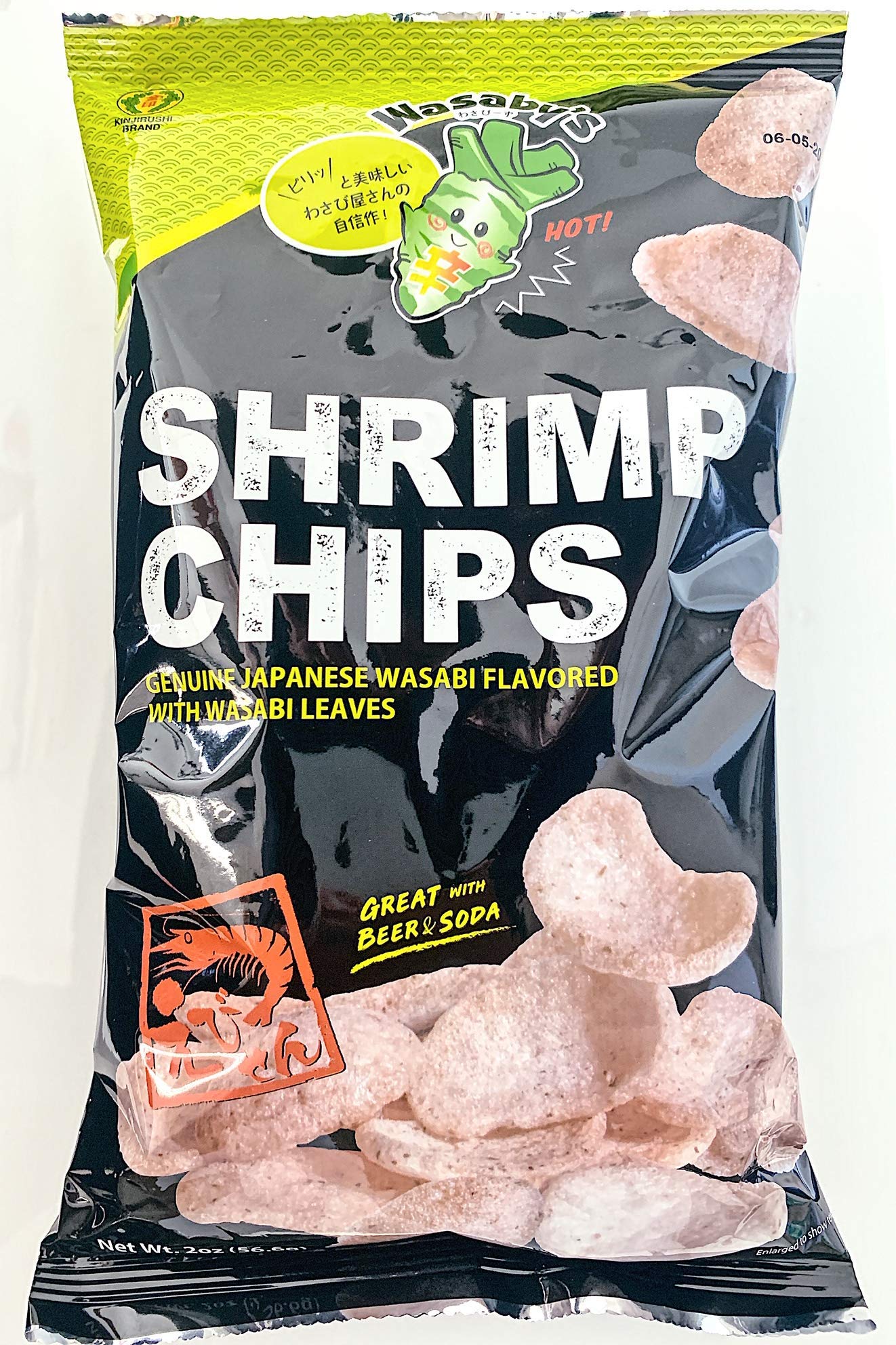 KINJIRUSHI BRAND Genuine Wasabi Shrimp Chips - 2 oz, Pack of 3, Japanese Snacks, Prawn Crackers, Wasabi Snacks
