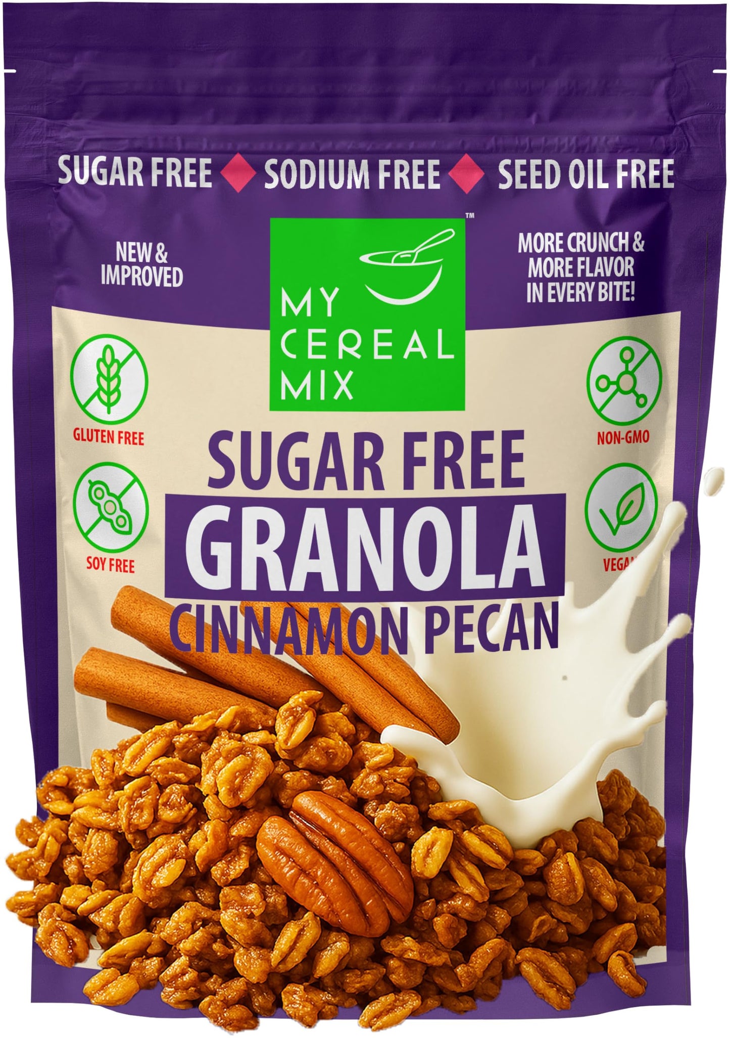MyCerealMix Sugar Free Granola - Cinnamon Pecan - Natures Crunchy Delight | Gluten Free, Soy Free, Sodium Free, No Sugar Alcohol