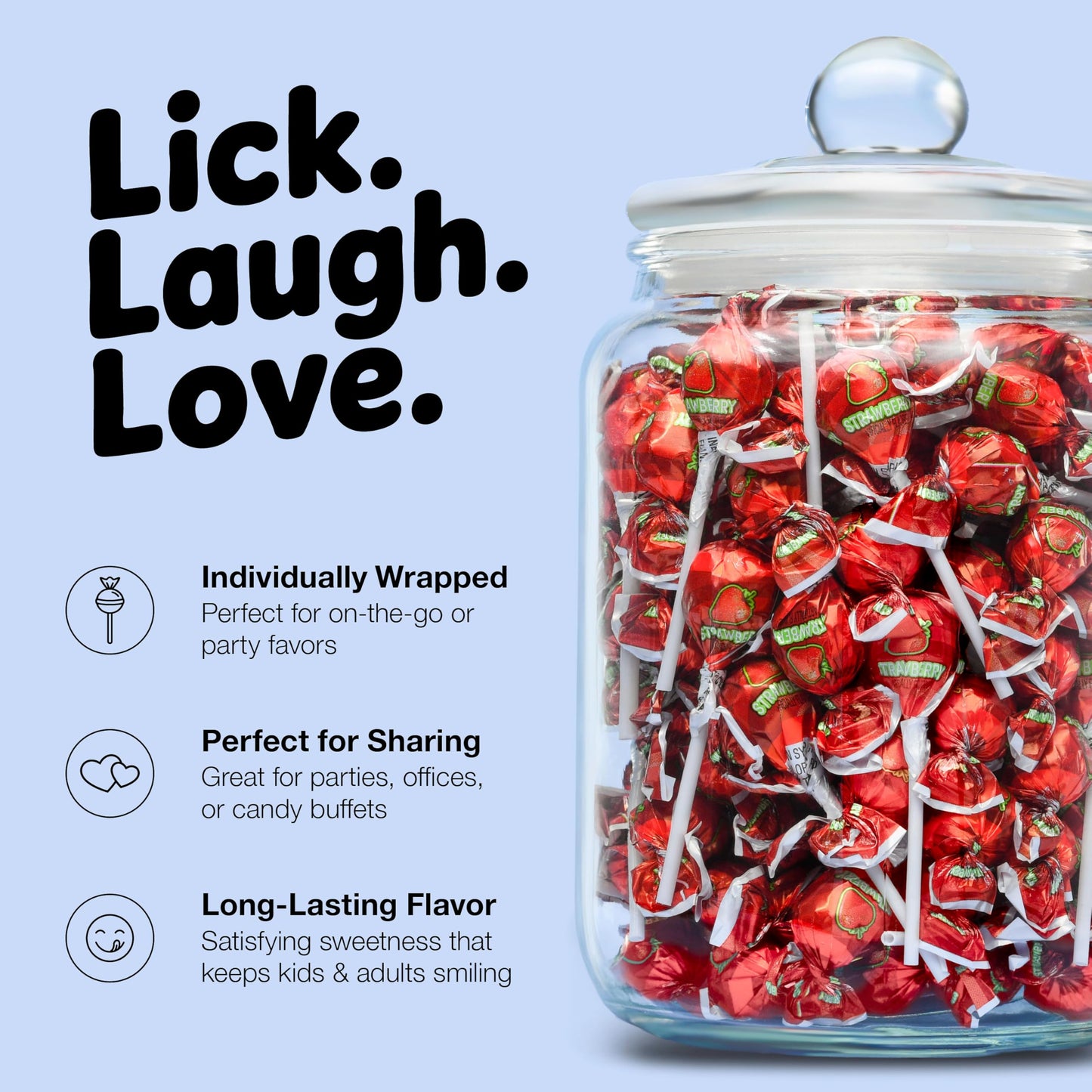 Zestix Strawberry Lollipops – 65 Count Bulk Candy Pack, Individually Wrapped, Sweet Flavor, 17.5 x 5.7 x 18.6 cm