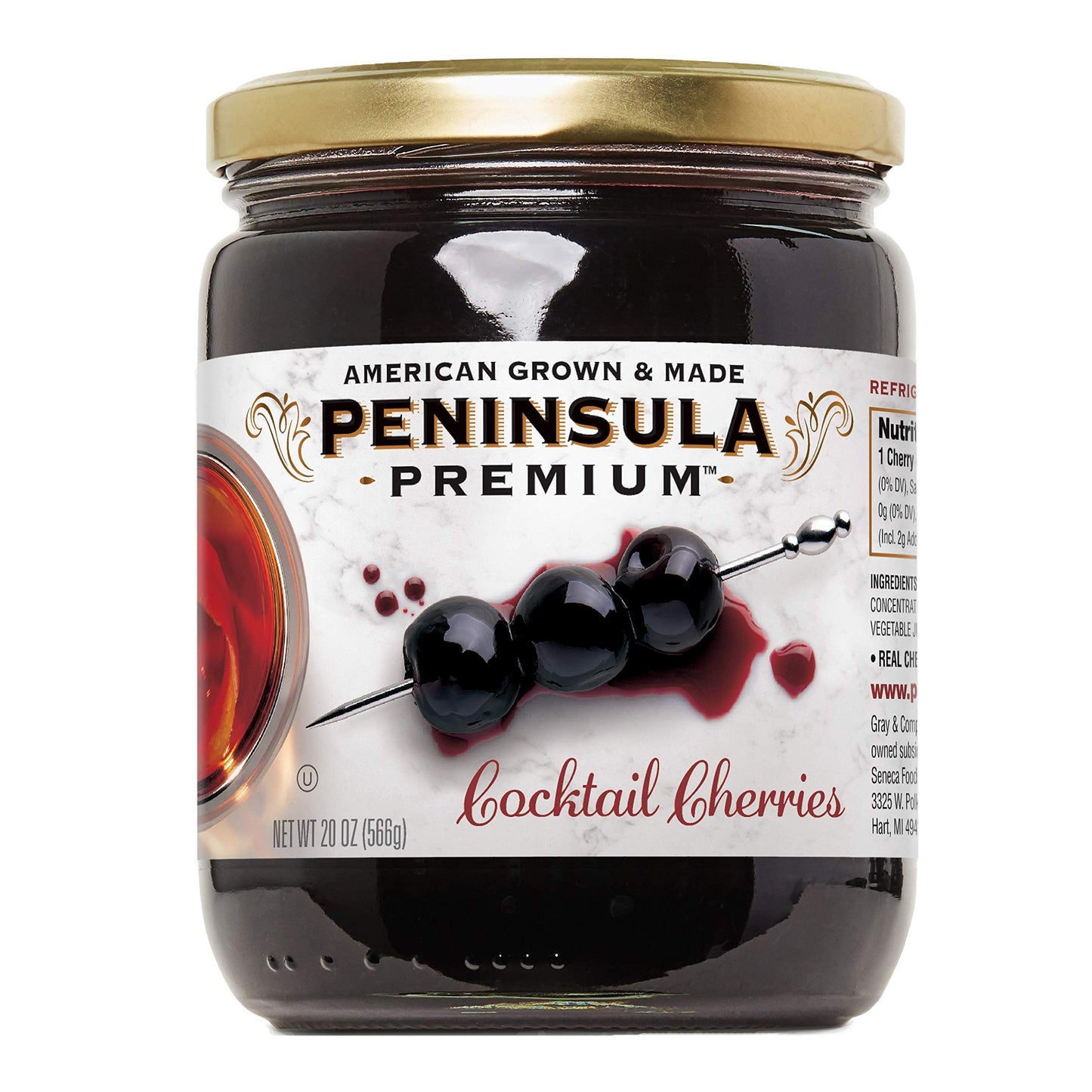 PENINSULA PREMIUM Cocktail Cherries - Gourmet, Sweet-Tart Flavor, 20 Oz, Deep Burgundy-Red, Silky Smooth Syrup