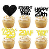 18pcs Black Gold Glitter Dessert Cupcake Pick for Straight Outta 1996 Cheer to 29 Years Old Theme Decor Supplies Happy 29th Birt