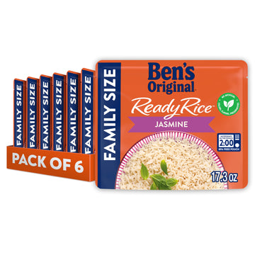 BEN S ORIGINAL Ready Rice Jasmine Family Size Rice, Easy Dinner Side, 17.3 OZ Pouch (Pack of 6)