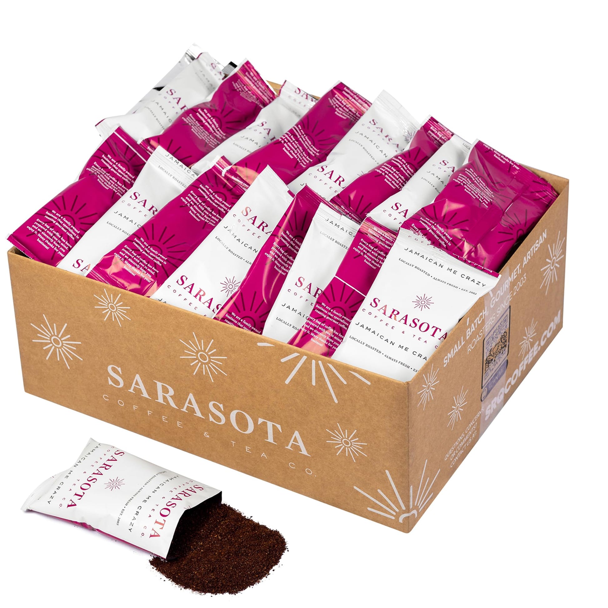 SARASOTA COFFEE Jamaican Me Crazy Medium Roast - Pre Ground Coffee Packets, 2 oz Bags, Pack of 36