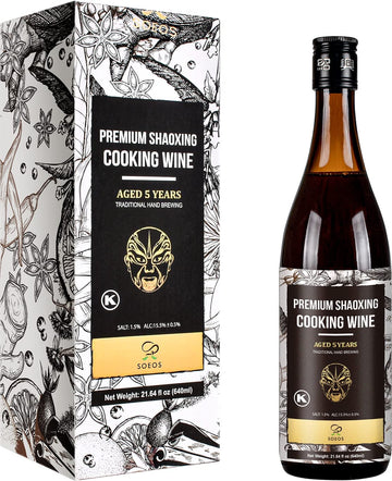 Soeos Shaoxing Rice Wine, 5 Year Aged Cooking Wine, 21.64 fl oz (2 Packs), Brown