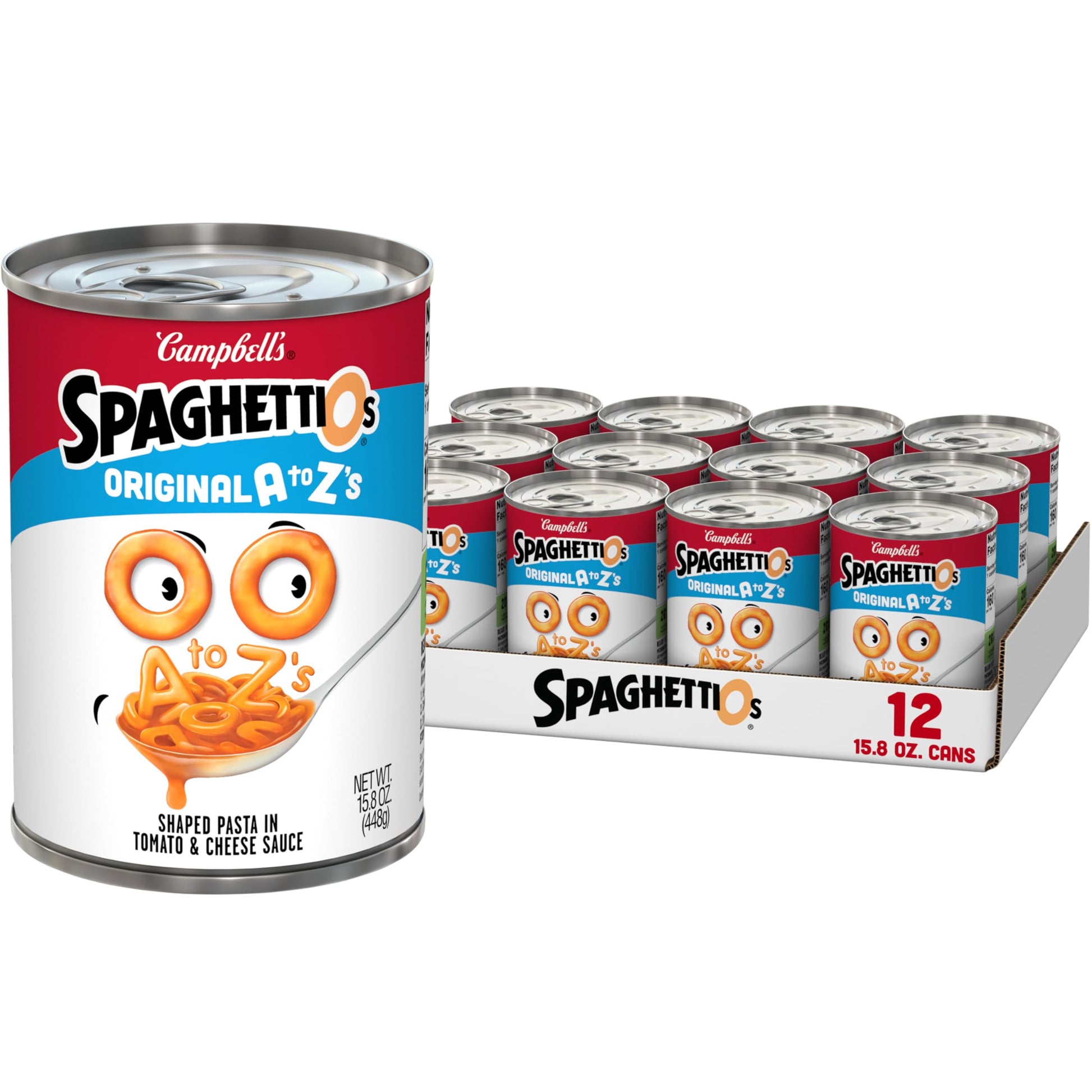 SpaghettiOs Original A to Z s Canned Pasta, Healthy Snack for Kids and Adults, 15.8 OZ Can (Pack of 12)