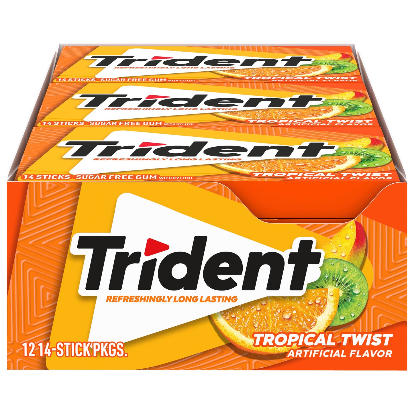 Trident Sugar-Free Chewing Gum Tropical Twist, 14 Count (Pack of 12), 168 Total Pieces