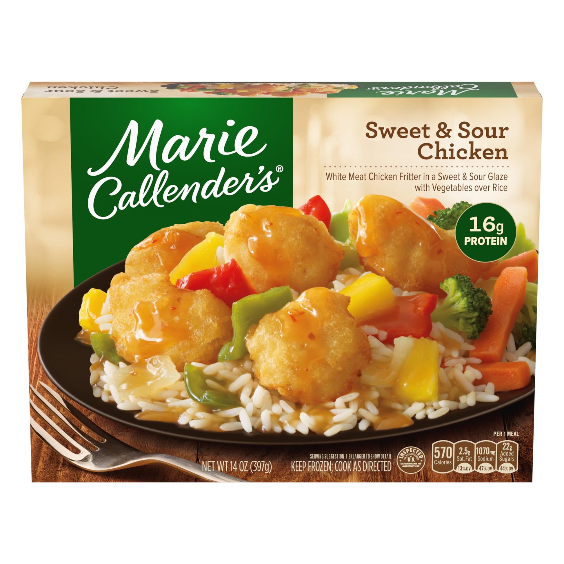 Marie Callenders Sweet and Sour Chicken, Convenient Microwave or Oven Meal with White Meat Chicken, Frozen Meal, 14 OZ