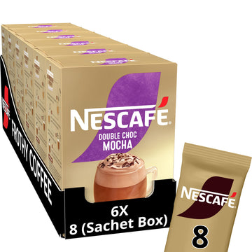 Nescafe Gold Double Choc Mocha Instant Coffee Sachets (Pack of 6, Total 48 Sachets)