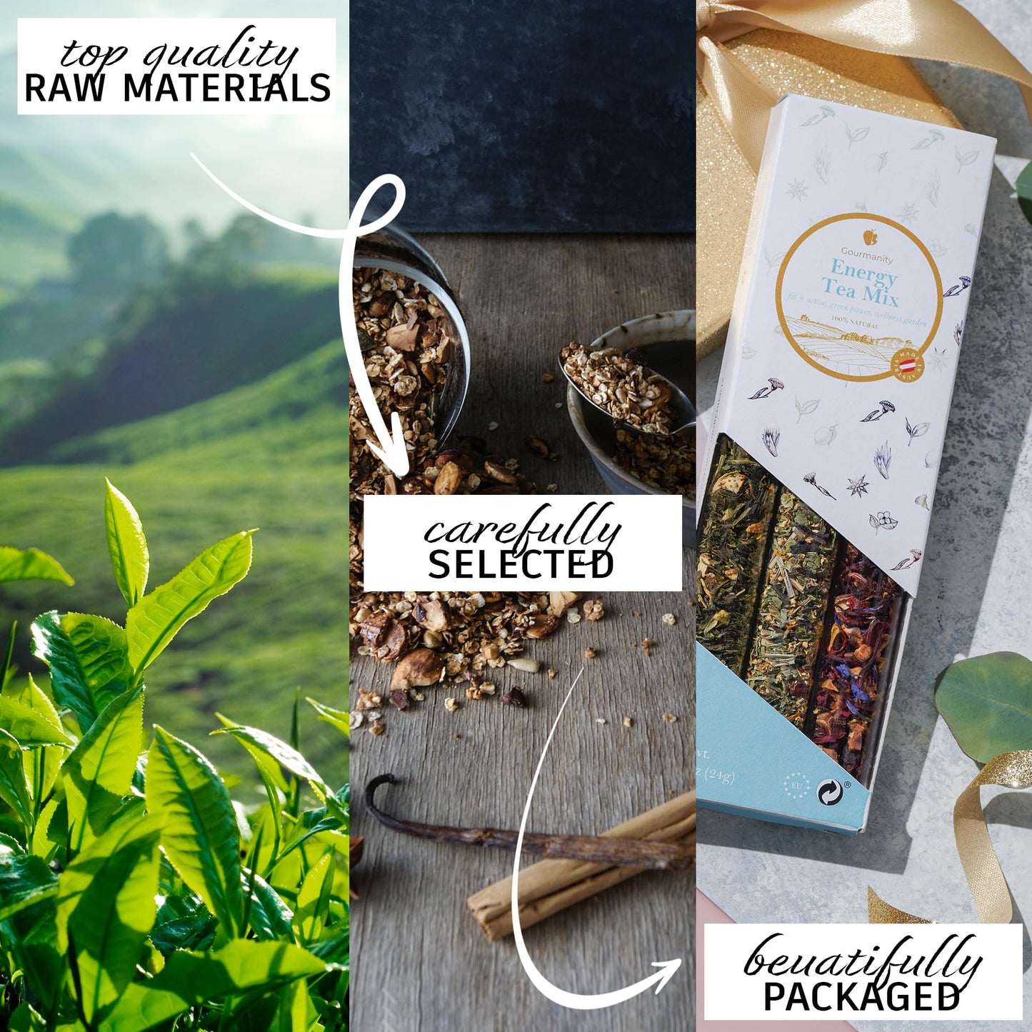 Gourmanity Energy Mix Loose Tea Sampler Gift Set, 3 Invigorating Flavors Of Energy & Wellness Tea, Power Up And Hydrate With The