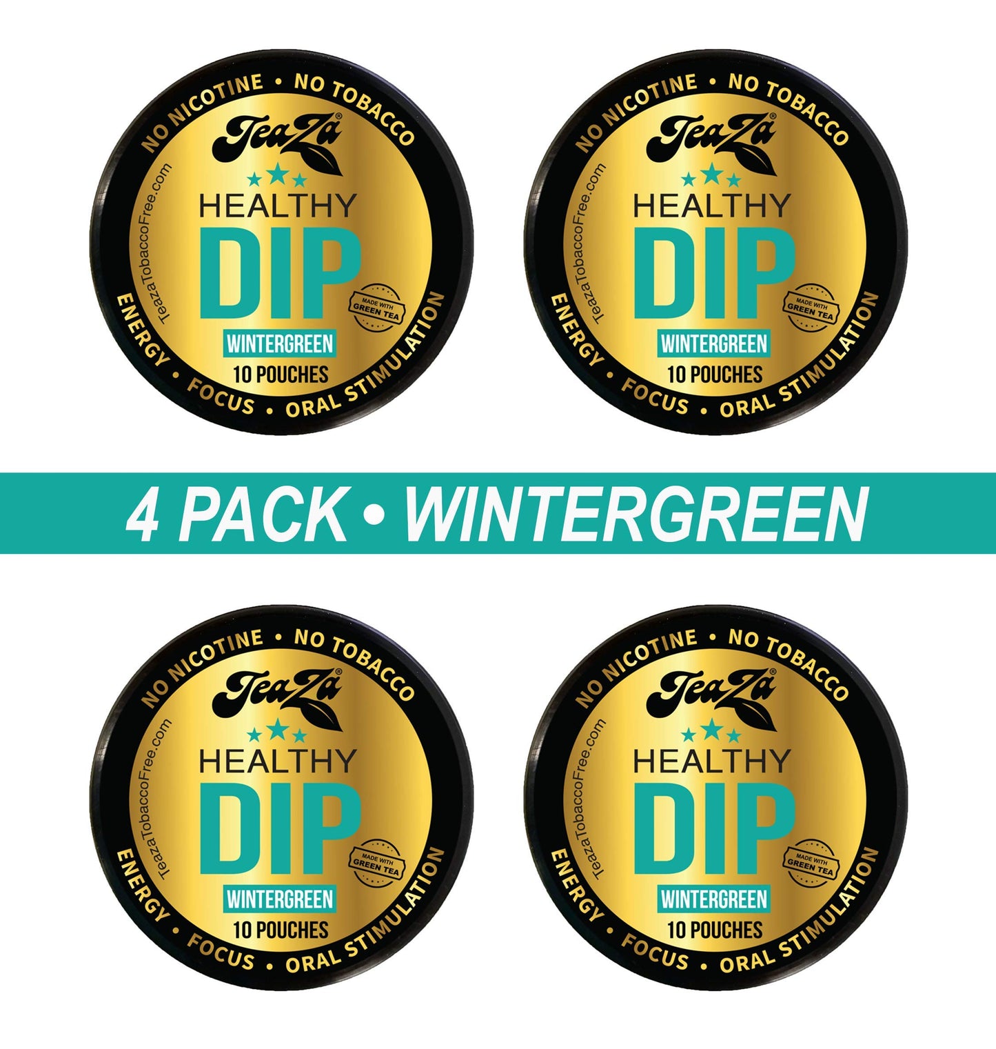 TeaZa Herbal Energy Pouches, Wintergreen Flavor, Caffeine Free, 10 Count (Pack of 4)