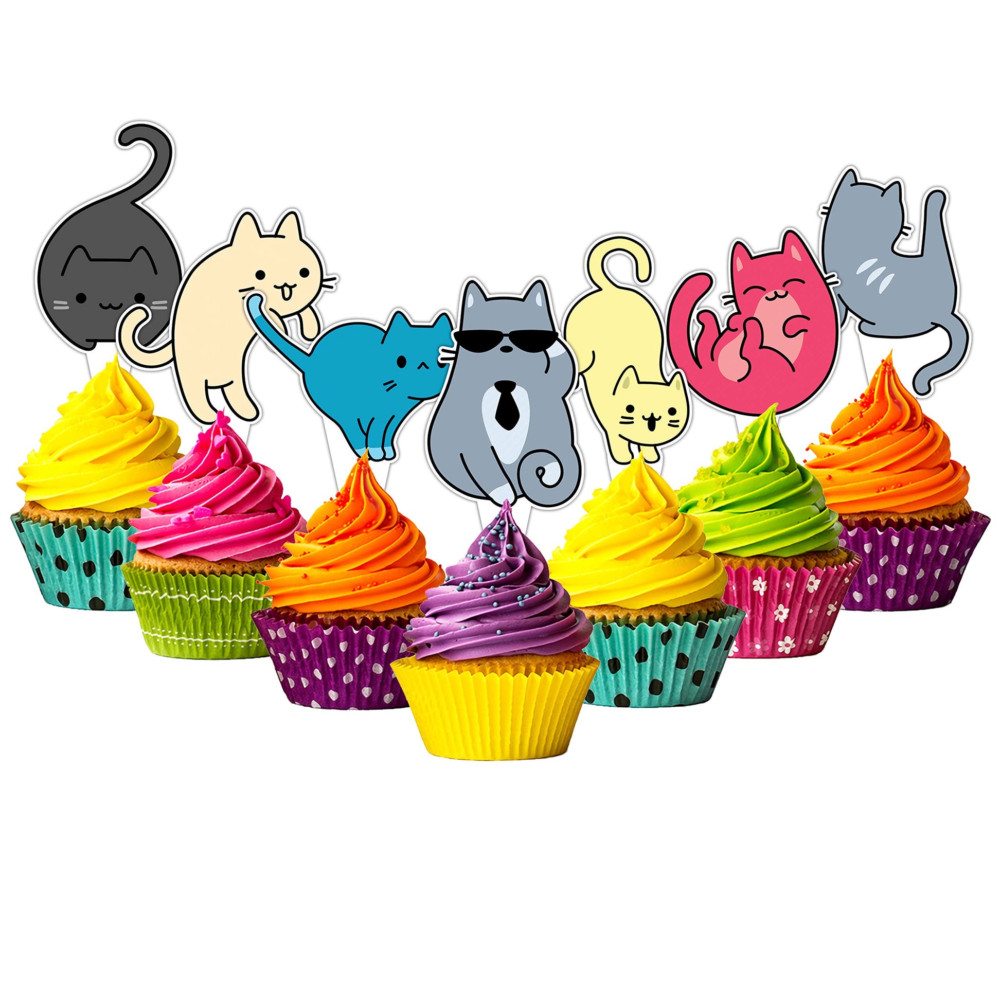 24-Pack Food-Safe And Child-Safe Cake Toppers By Citadel Black - No Assembly Required  100% Food-Safe And Recyclable  Cupcake And Cake Toppers For Birthday Parties And Events (Adorable Cats)