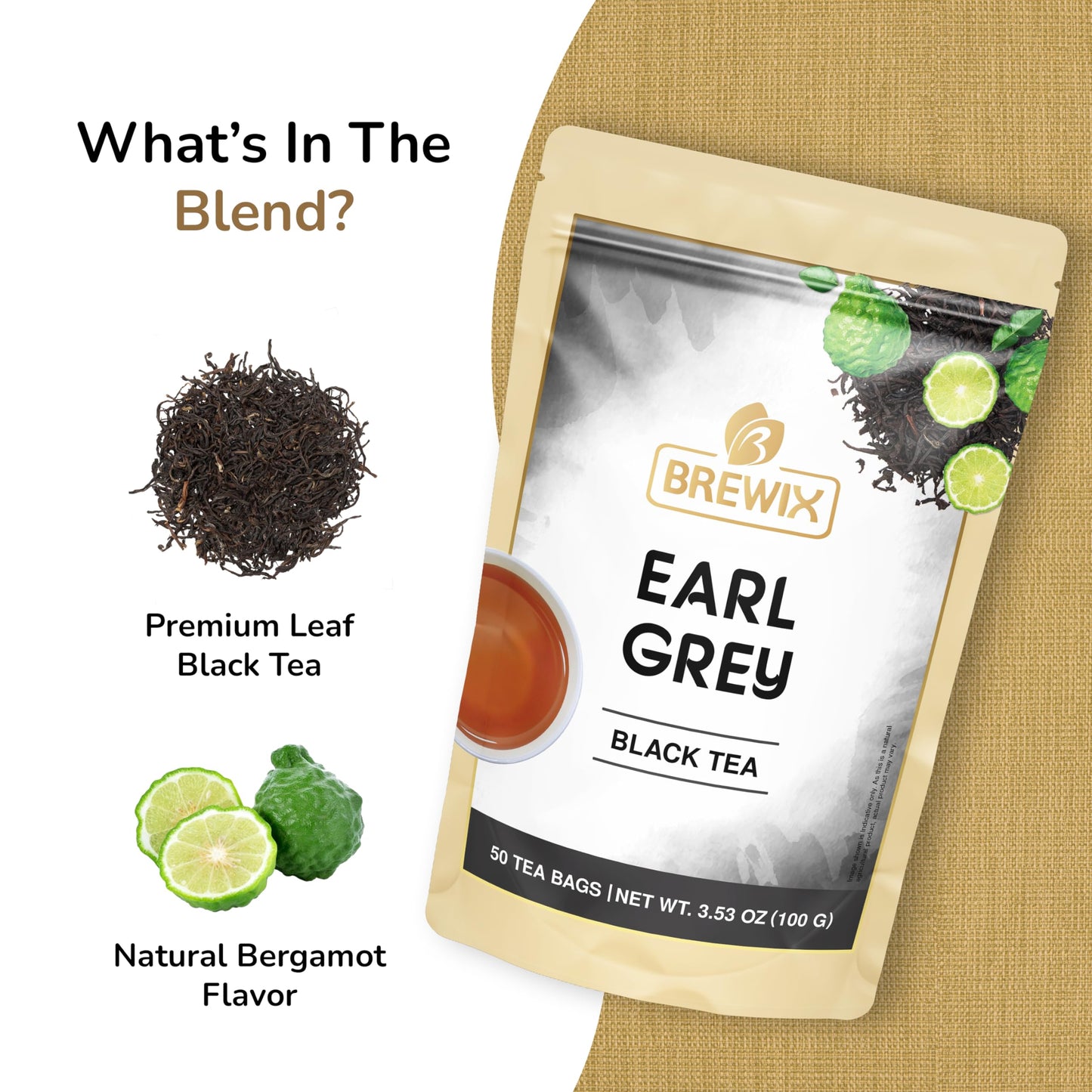 BREWIX Earl Grey Black Tea Bags, Bold & Aromatic, Gluten Free, 50 Count