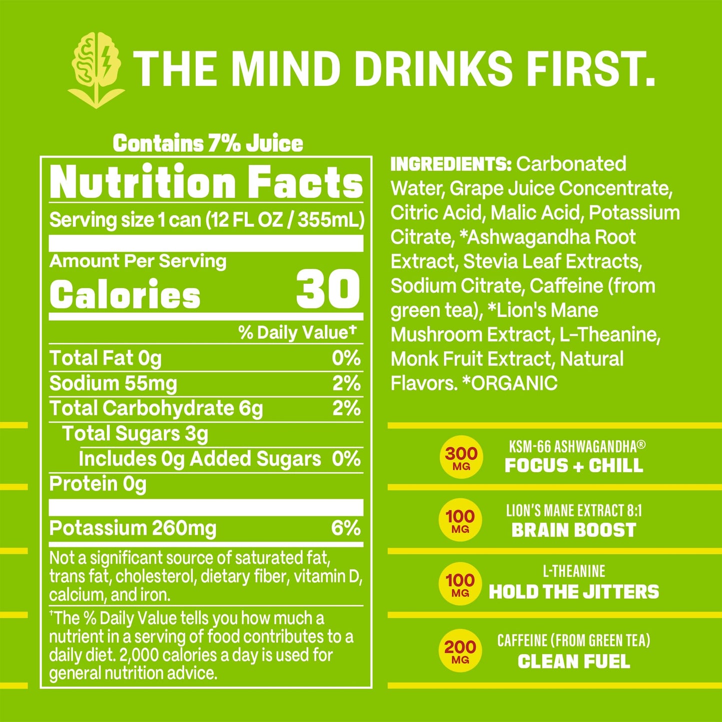 GYM   Athletic Focus Drink, KSM-66 Ashwagandha, Lions Mane, L-Theanine, Green Tea Caffeine, Pear Pineapple Flavor, 12 Pack