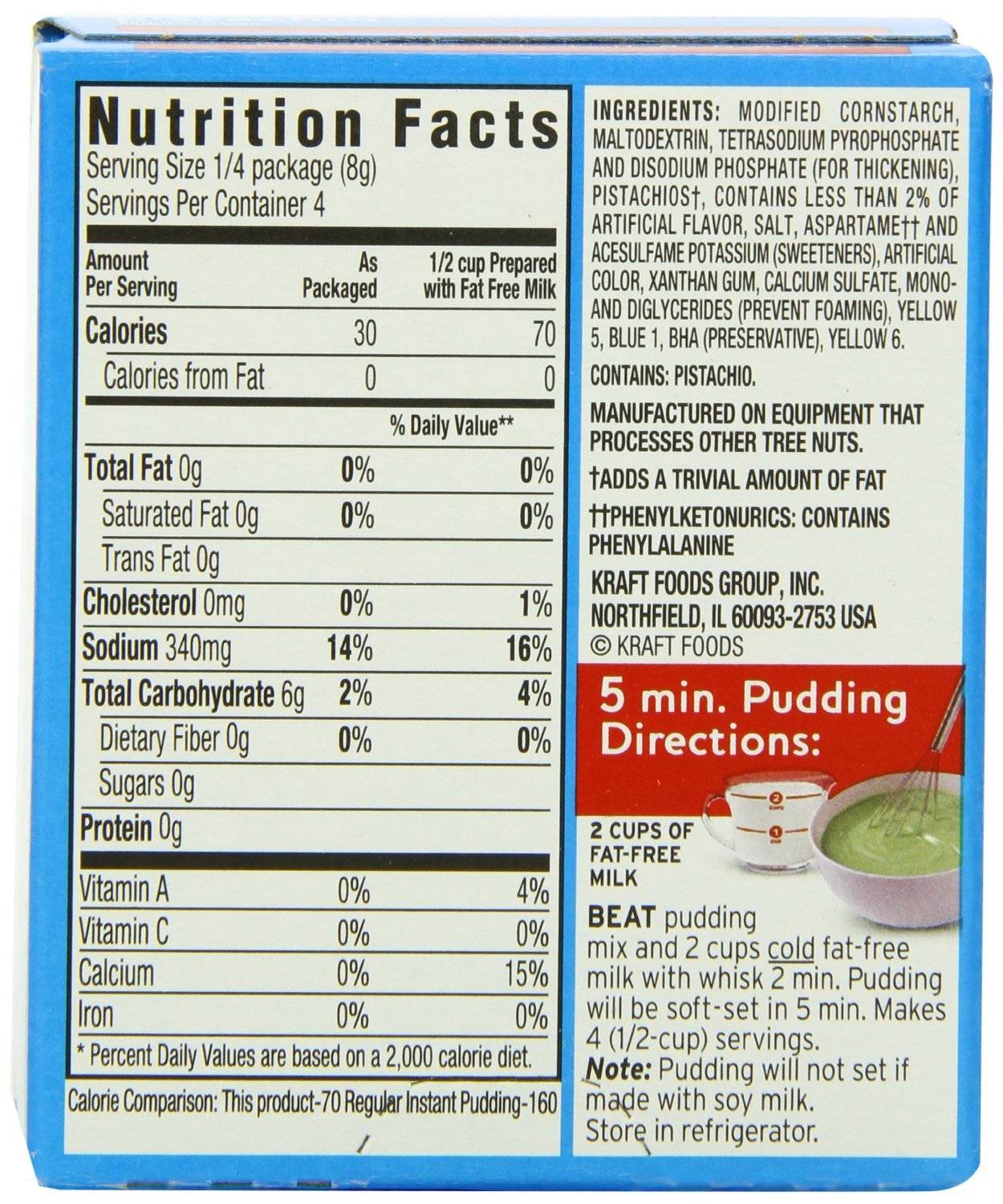 Jell-O Sugar-Free Pistachio Instant Pudding Mix (1 Ounce (Pack of 12))