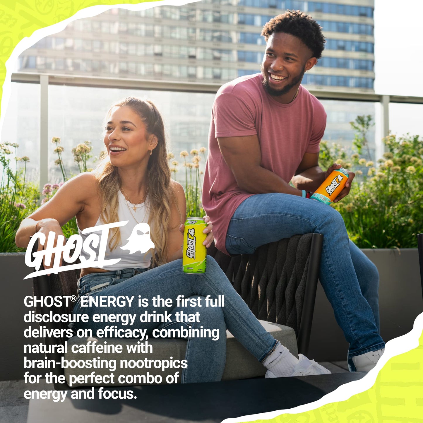 GHOST Energy Drink - 12-Pack  Tropical Mango  16oz Cans - Energy & Focus & No Artificial Colors - 200mg of Natural Caffeine  L-Carnitine & Taurine - Gluten-Free & Vegan
