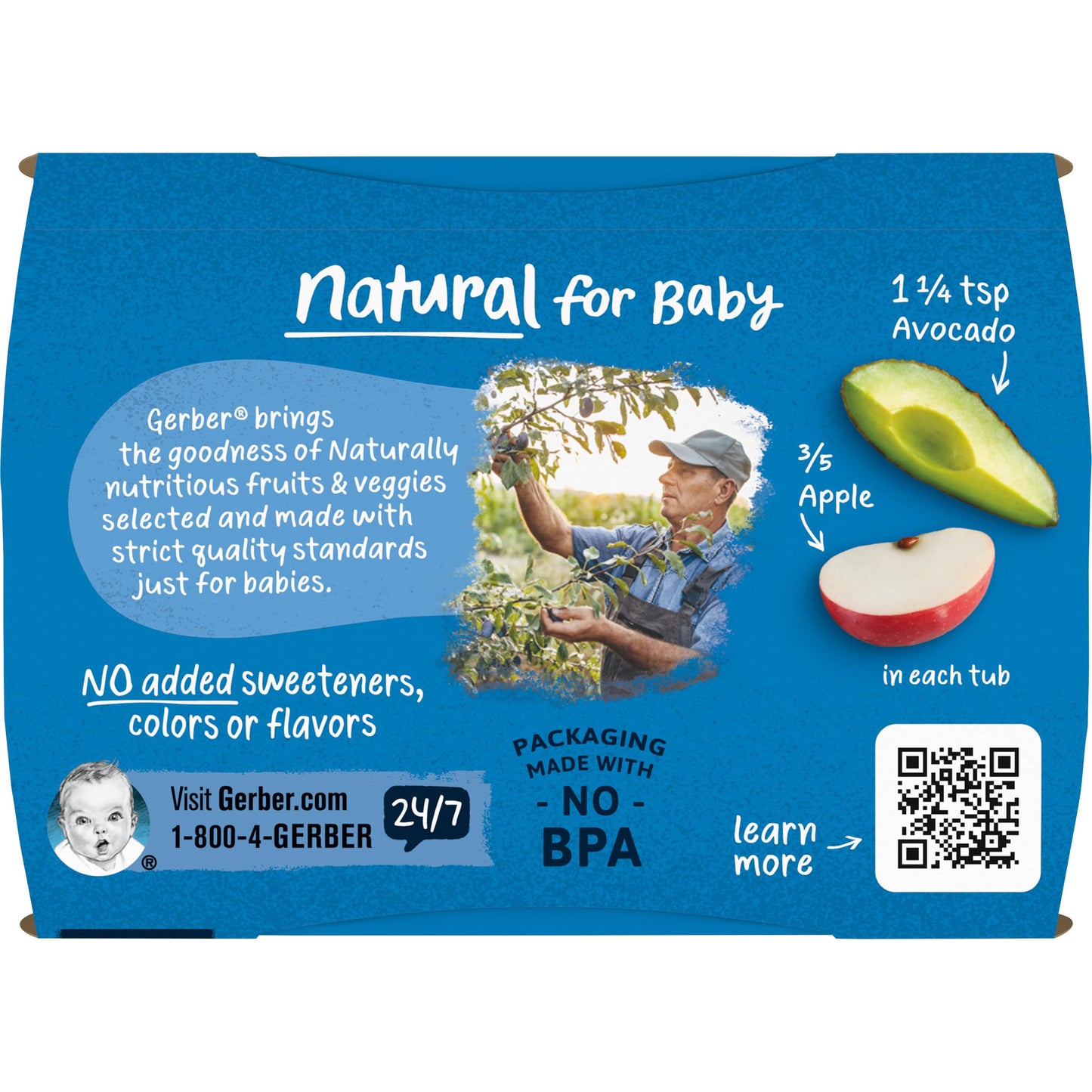 Gerber 2Nd Foods, Apple Avocado Pureed Baby Food, 4 Ounce Tubs, 2 Count (Pack Of 8)