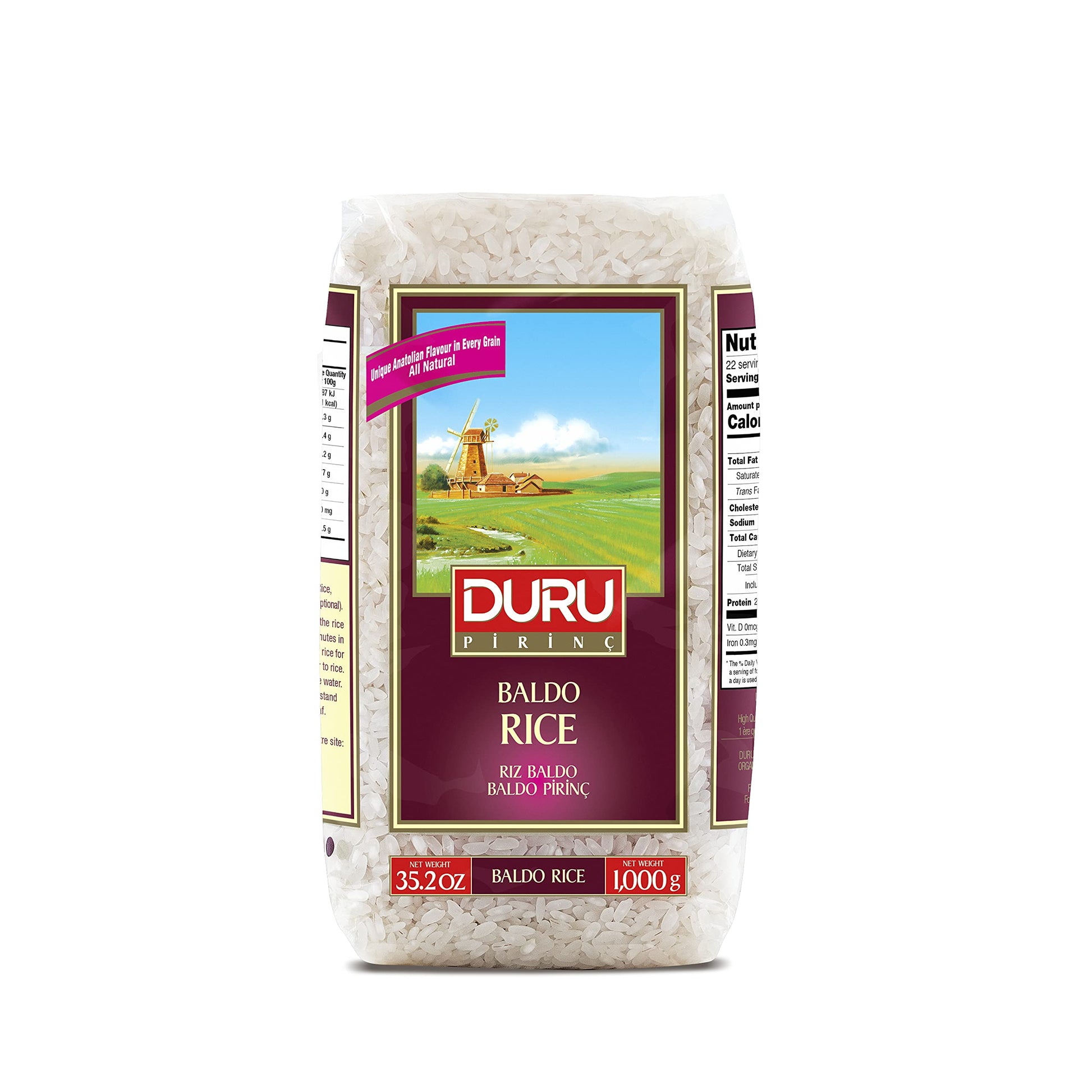 Duru Baldo Rice, 1000 g, 100% Natural and Certificated, Non-GMO, Great for Vegan Recipes, Gluten Free
