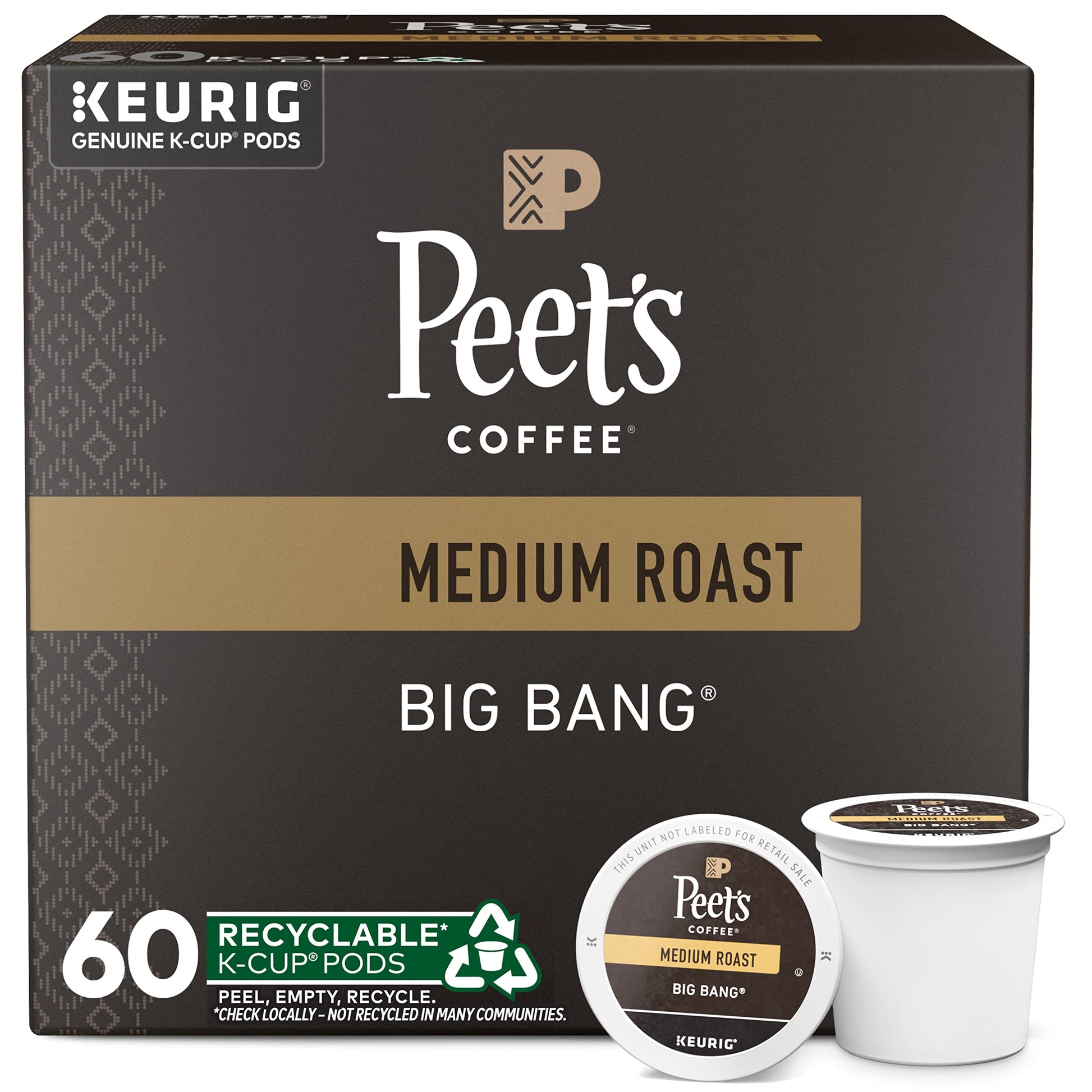 Peets Coffee Medium Roast K-Cup Pods, Big Bang, 60 Count (6 Boxes of 10 Pods), Model 515041