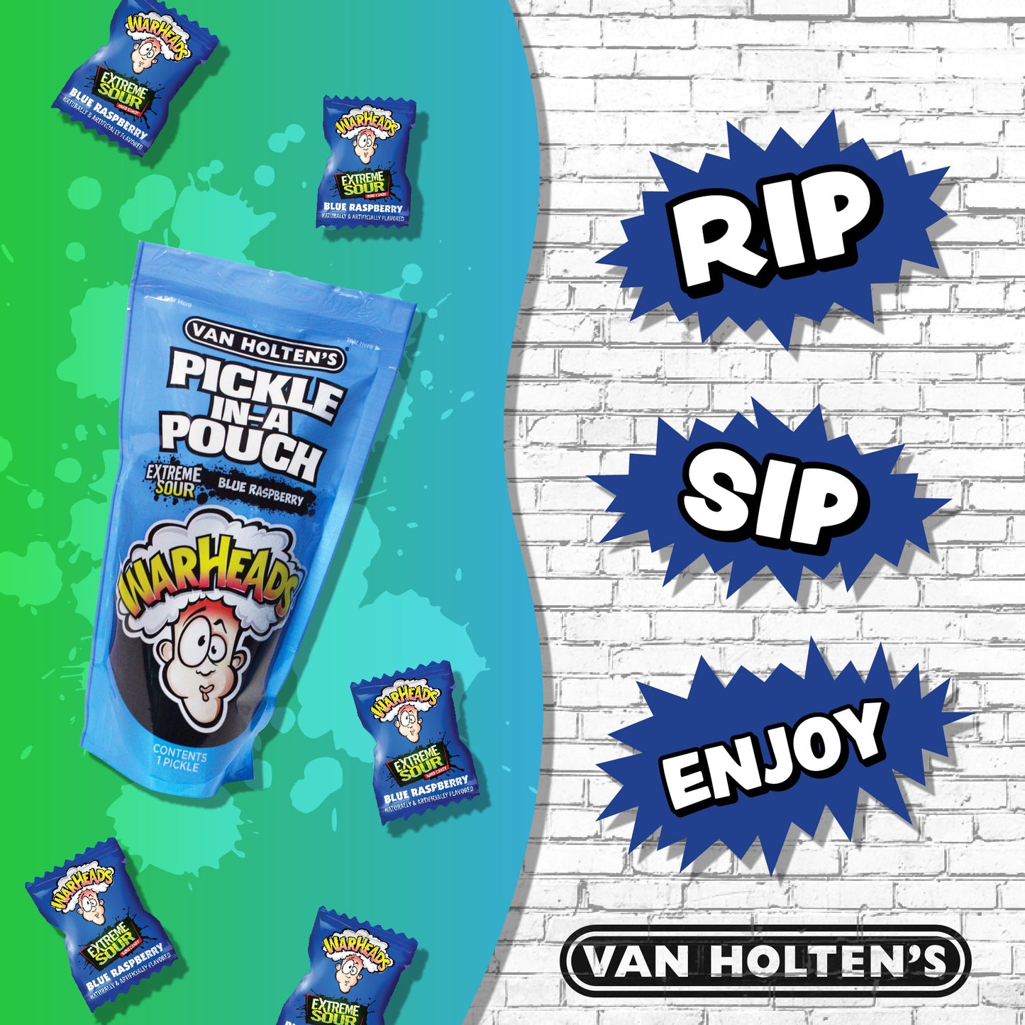 Van Holten'S Pickles Pickle Kit - Warheads Jumbo Blue Raspberry Pickle-In-A-Pouch With Warheads Blue Raspberry Cubes 3.5 Oz Thea
