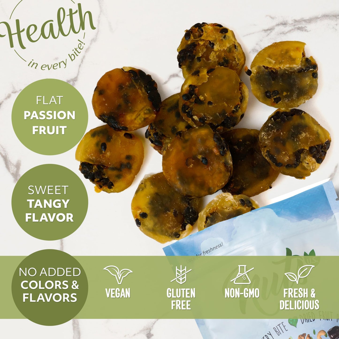 Nuts U.S. - Dried Passion Fruit Rounds | No Added Colors Or Artificial Flavors | Non-Gmo | Whole Tropical Fruit | Packed In Rese