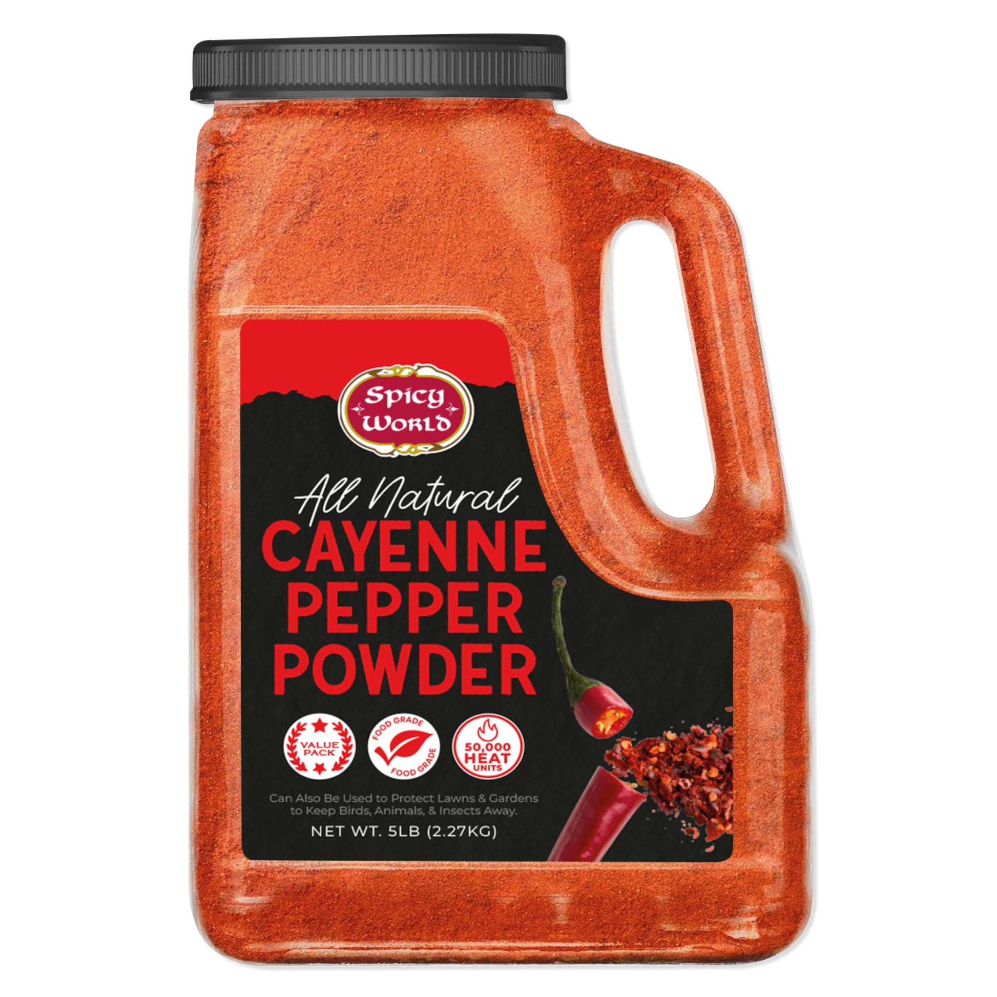 Spicy World Hot Cayenne Pepper Powder, 5 LBS Jar, Gluten Free, Red Ground Pepper, 50,000 SHU Heat Unit