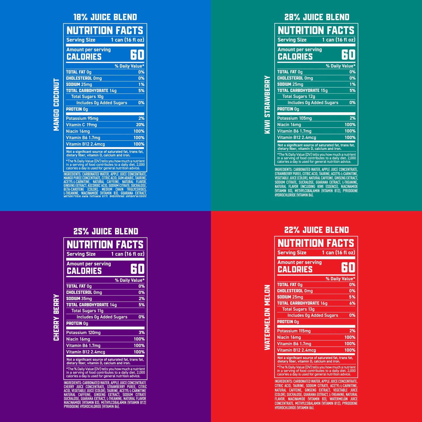 Gorilla Energy Drink  Variety Pack  200mg Natural Caffeine  Real Fruit Juice Squeezed & Concentrated  L-Theanine  Taurine  Ginseng  Acetyl L-Carnitine  No Added Sugar and No Artificial Colors  12 Pack